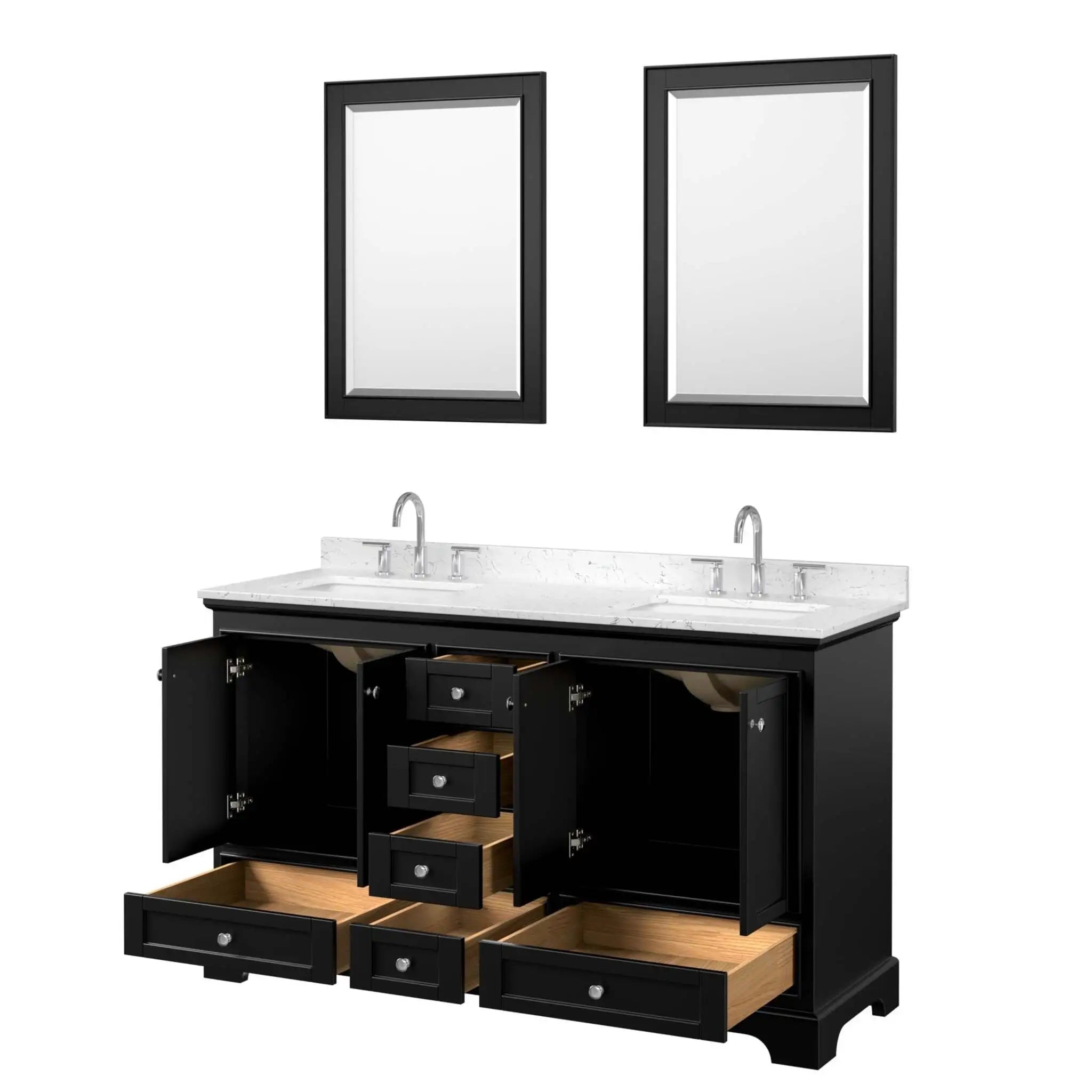 60" Deborah Double Bathroom Vanity in Dark Espresso with Polished Chrome Trim & 24" Mirror by Wyndham