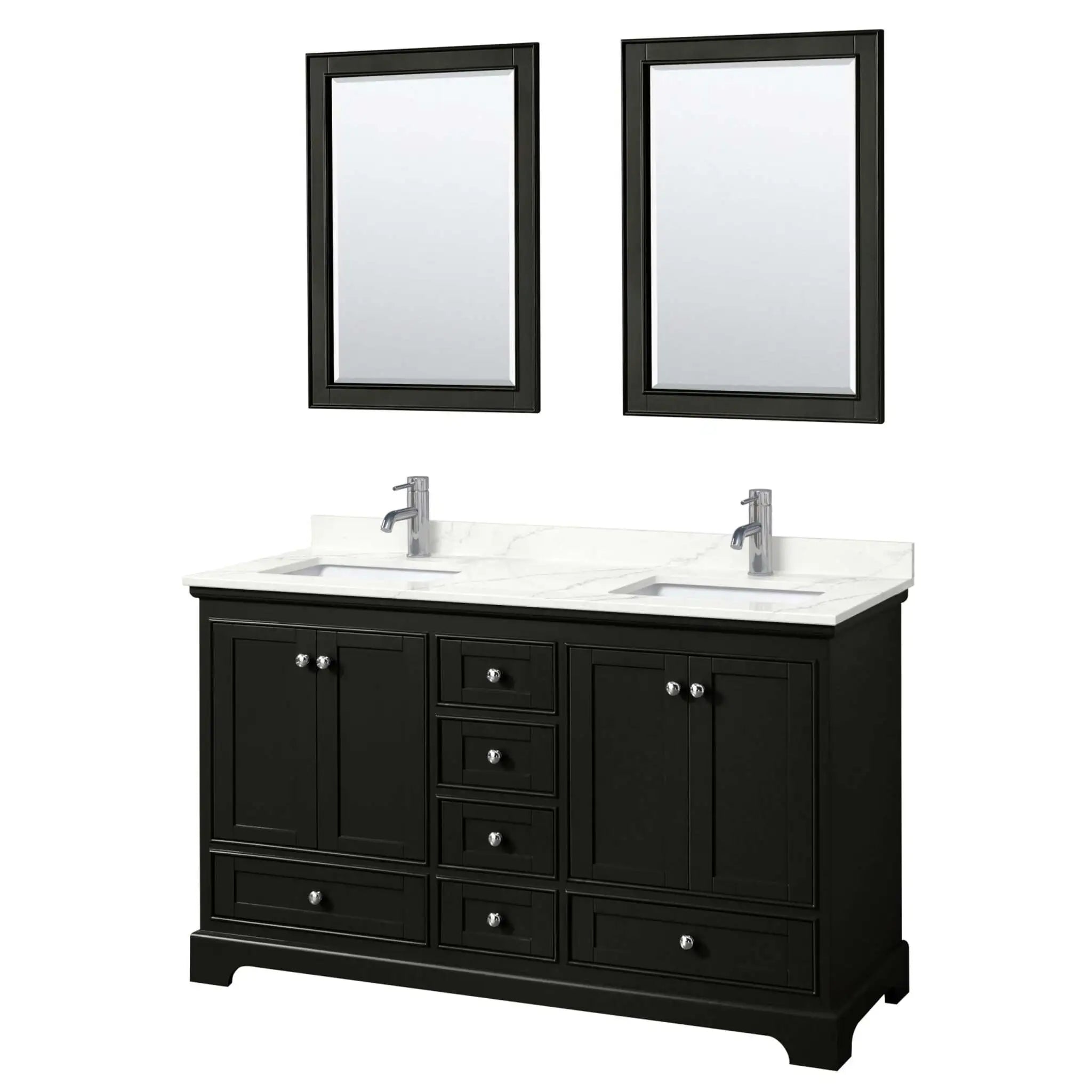 60" Deborah Double Bathroom Vanity in Dark Espresso with Polished Chrome Trim & 24" Mirror by Wyndham