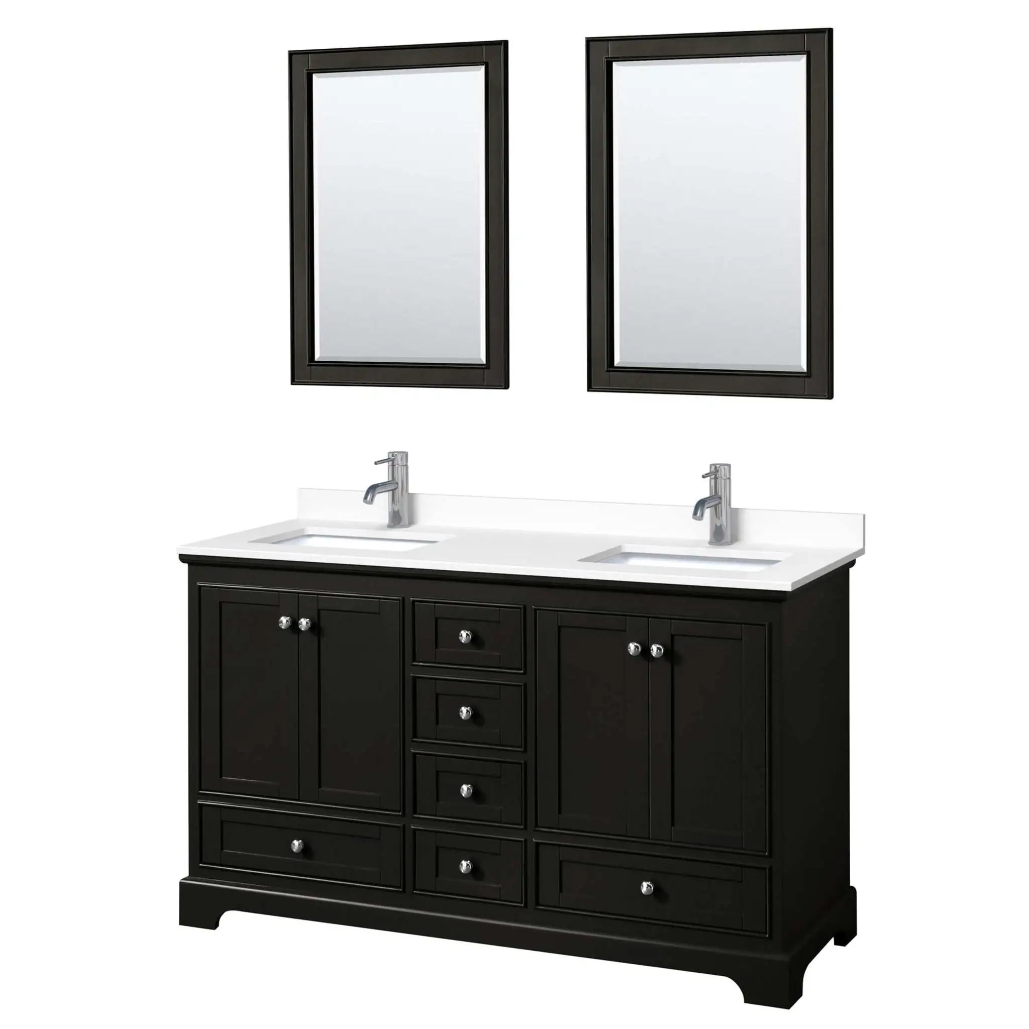 60" Deborah Double Bathroom Vanity in Dark Espresso with Polished Chrome Trim & 24" Mirror by Wyndham