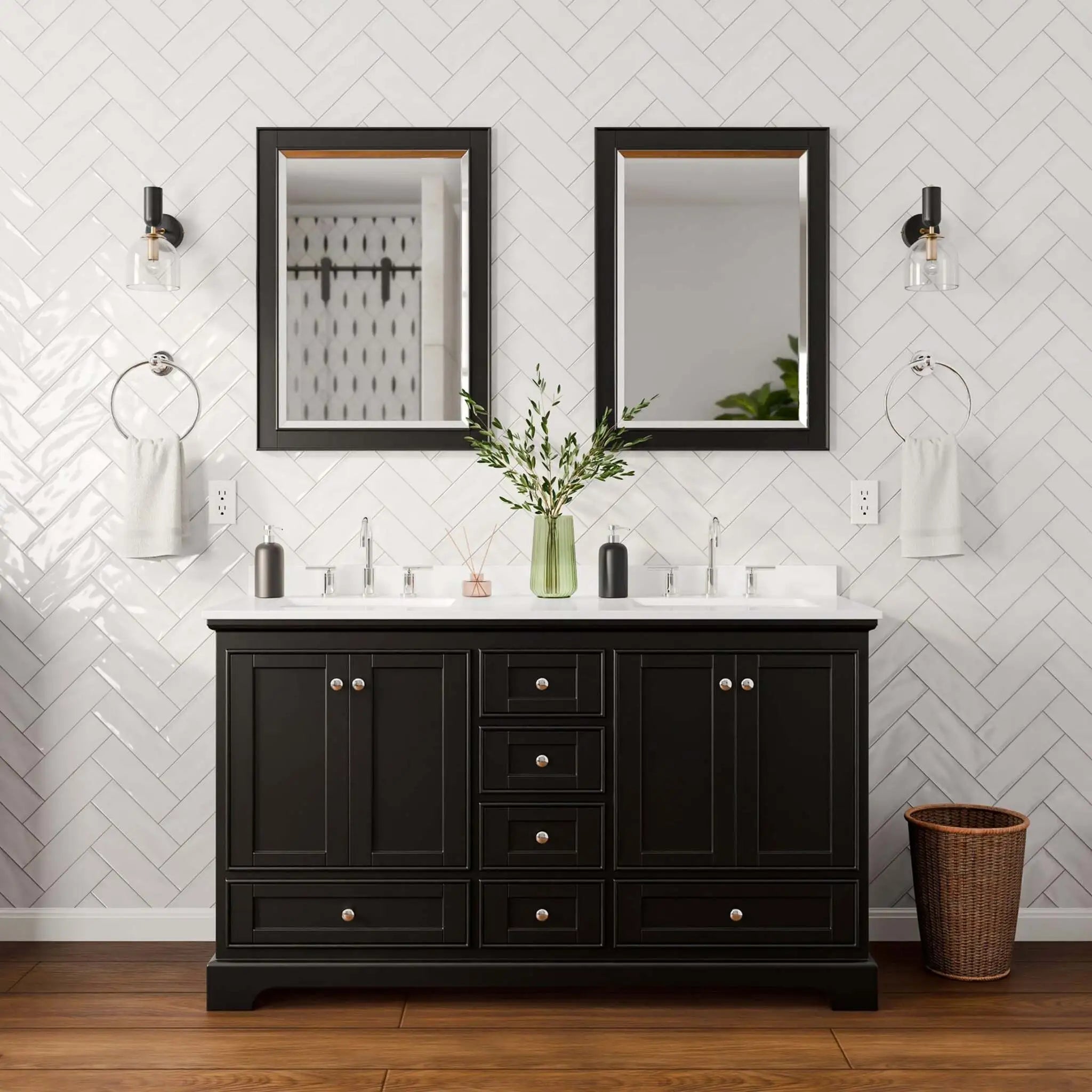 60" Deborah Double Bathroom Vanity in Dark Espresso with Polished Chrome Trim & 24" Mirror by Wyndham