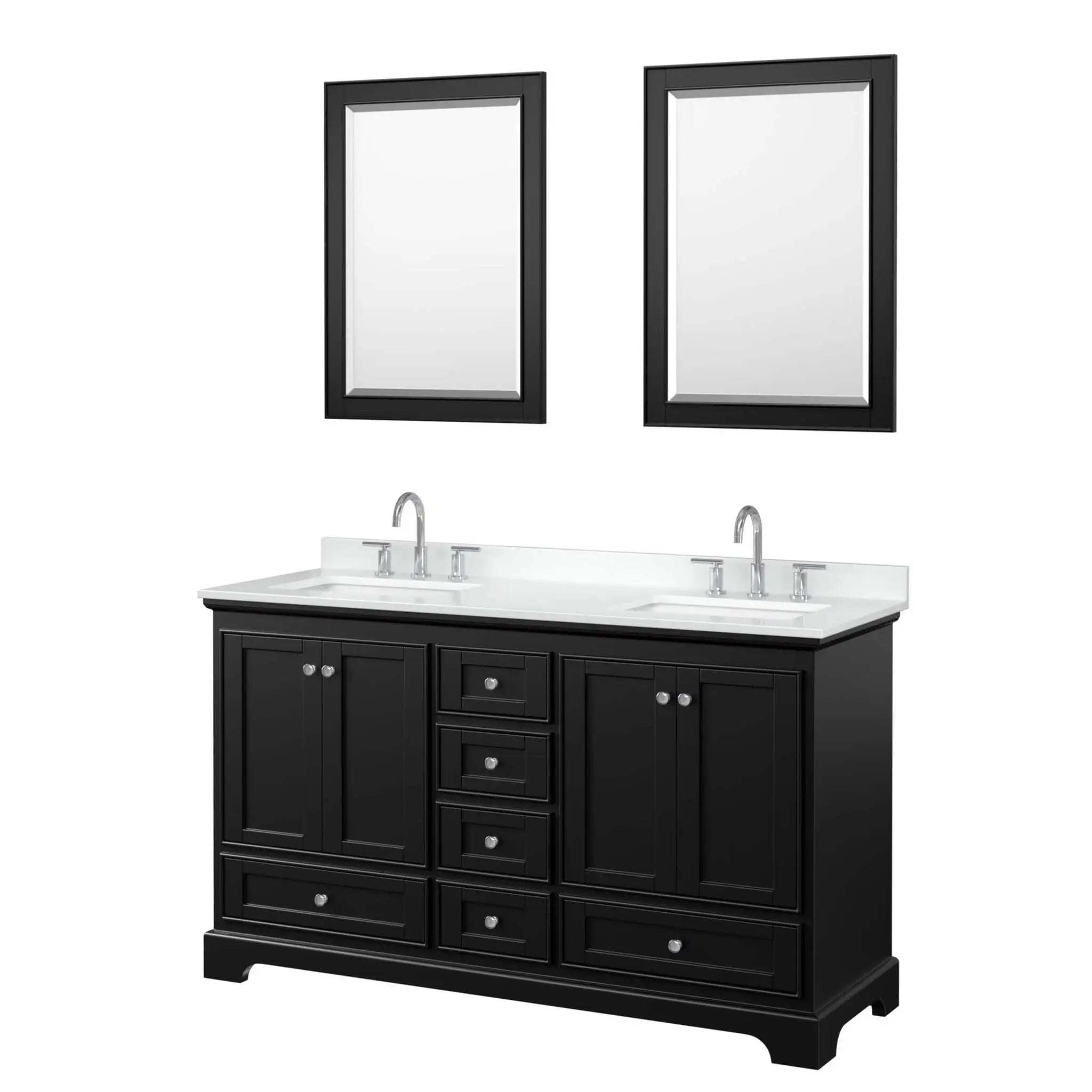 60" Deborah Double Bathroom Vanity in Dark Espresso with Polished Chrome Trim & 24" Mirror by Wyndham