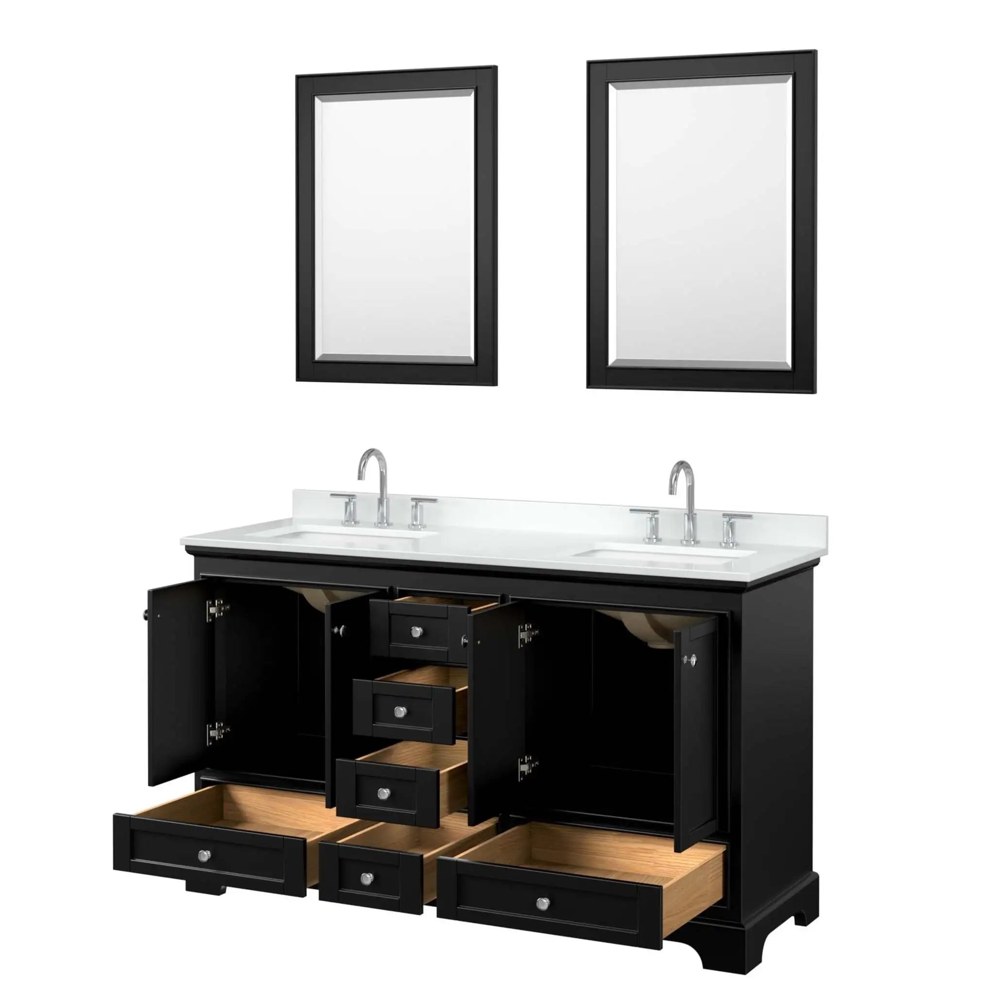 60" Deborah Double Bathroom Vanity in Dark Espresso with Polished Chrome Trim & 24" Mirror by Wyndham