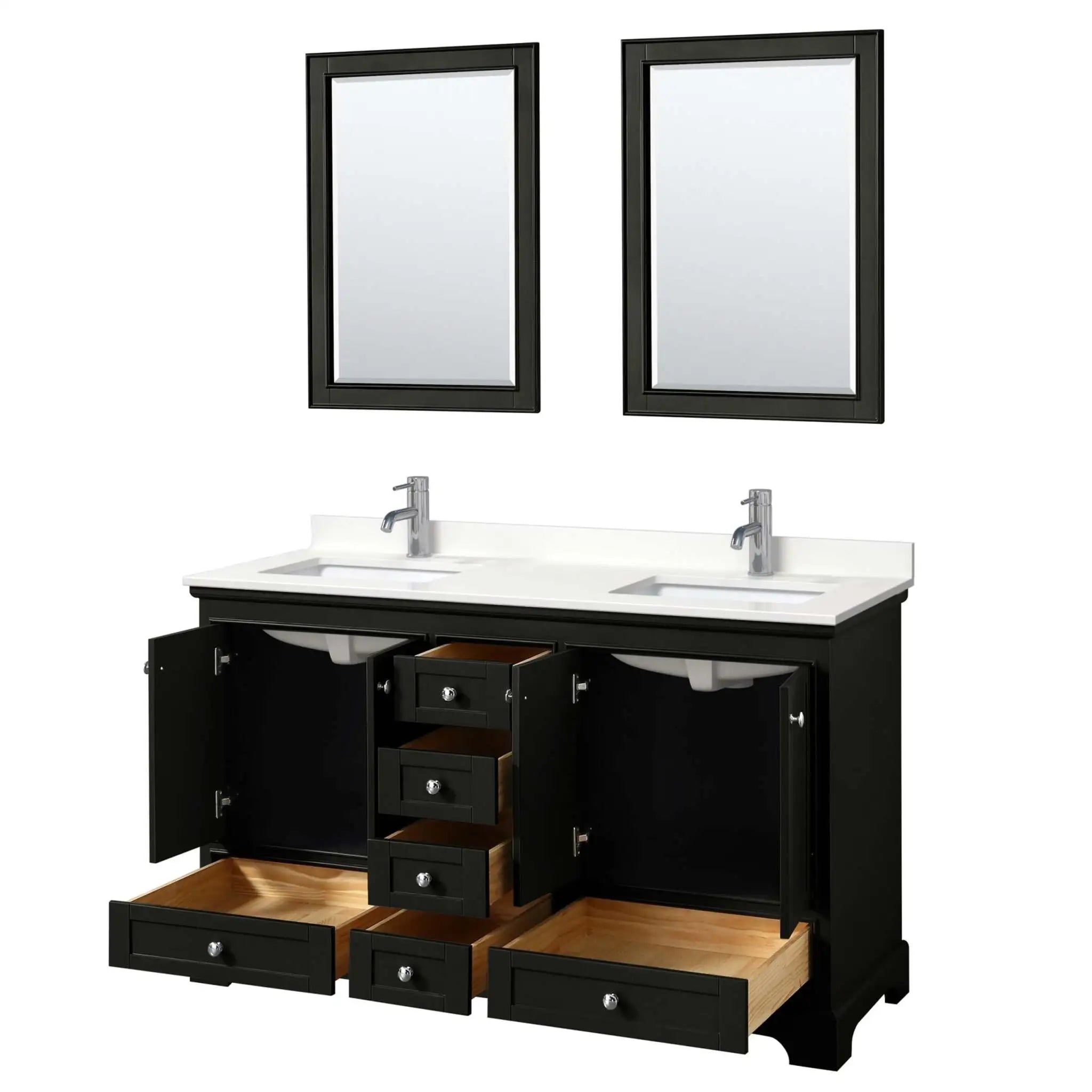 60" Deborah Double Bathroom Vanity in Dark Espresso with Polished Chrome Trim & 24" Mirror by Wyndham