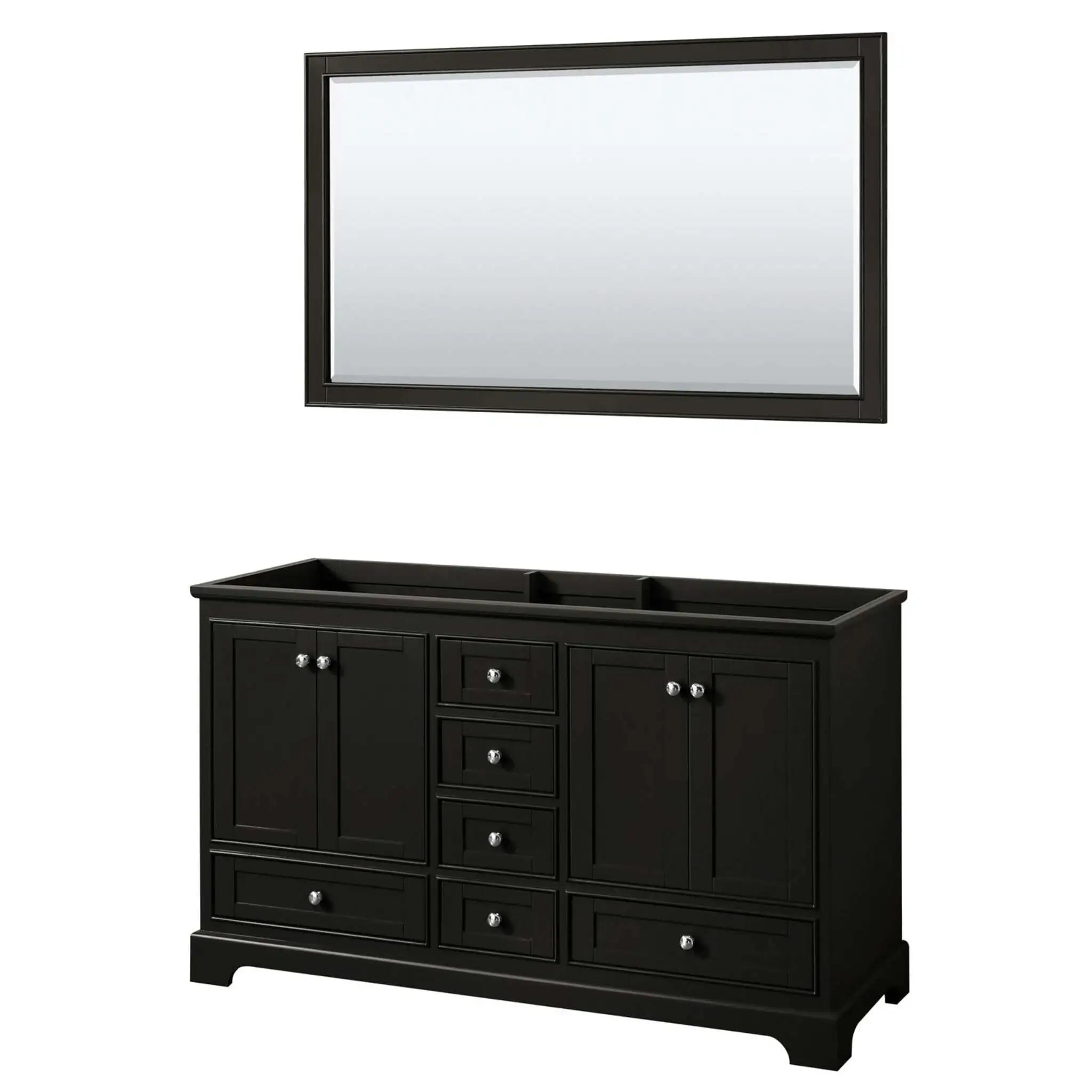 60" Deborah Double Bathroom Vanity in Dark Espresso with Polished Chrome Trim & 58" Mirror by Wyndham