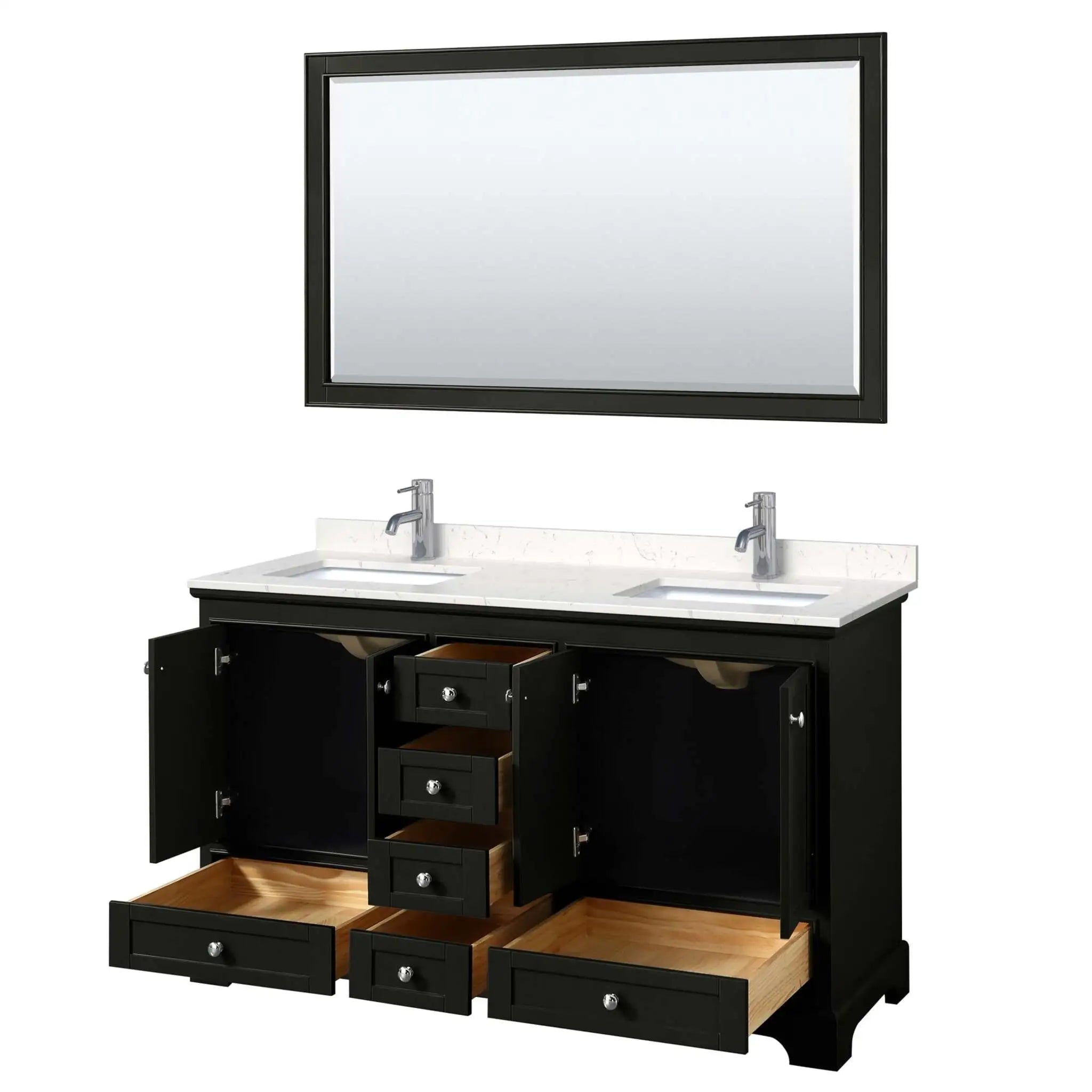 60" Deborah Double Bathroom Vanity in Dark Espresso with Polished Chrome Trim & 58" Mirror by Wyndham