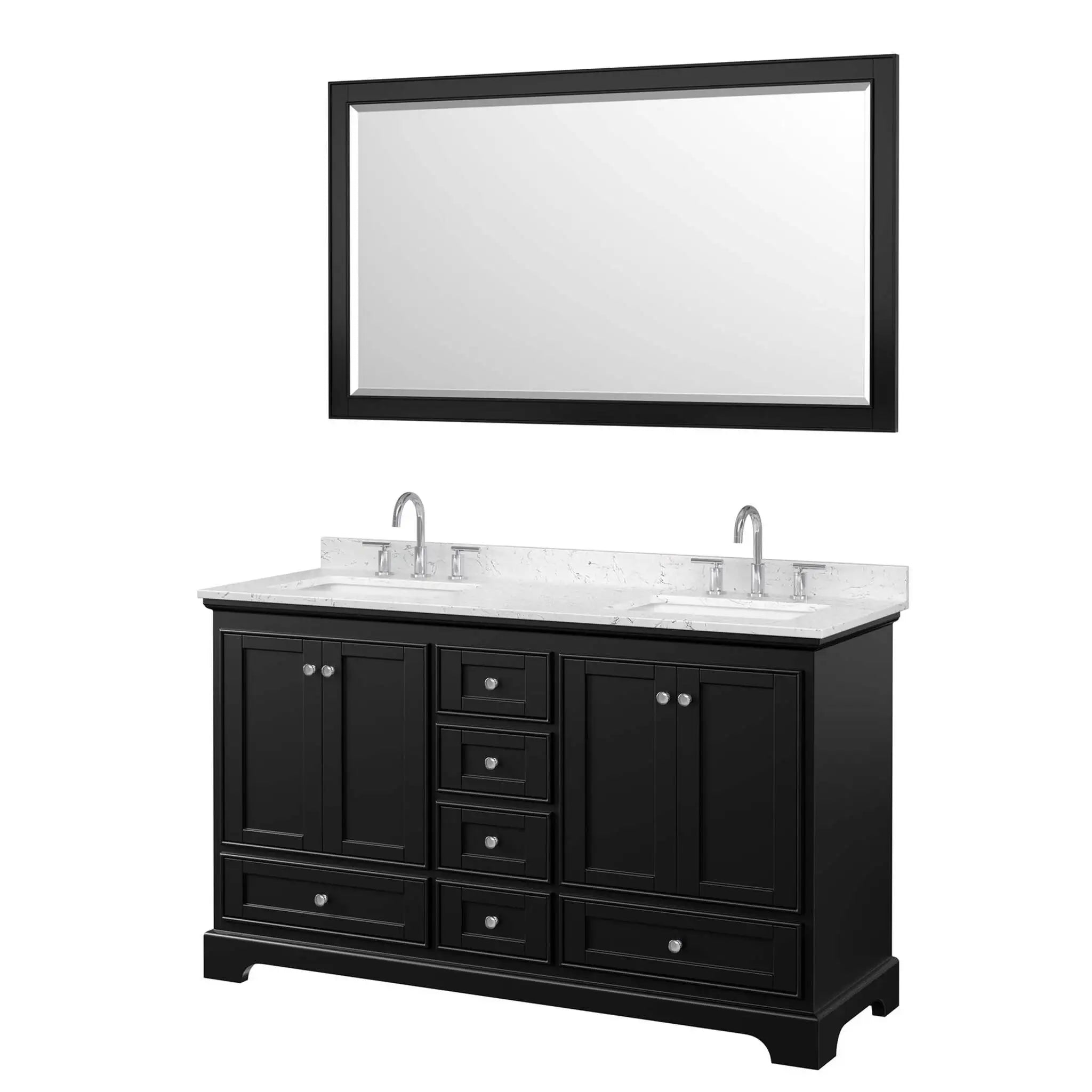 60" Deborah Double Bathroom Vanity in Dark Espresso with Polished Chrome Trim & 58" Mirror by Wyndham