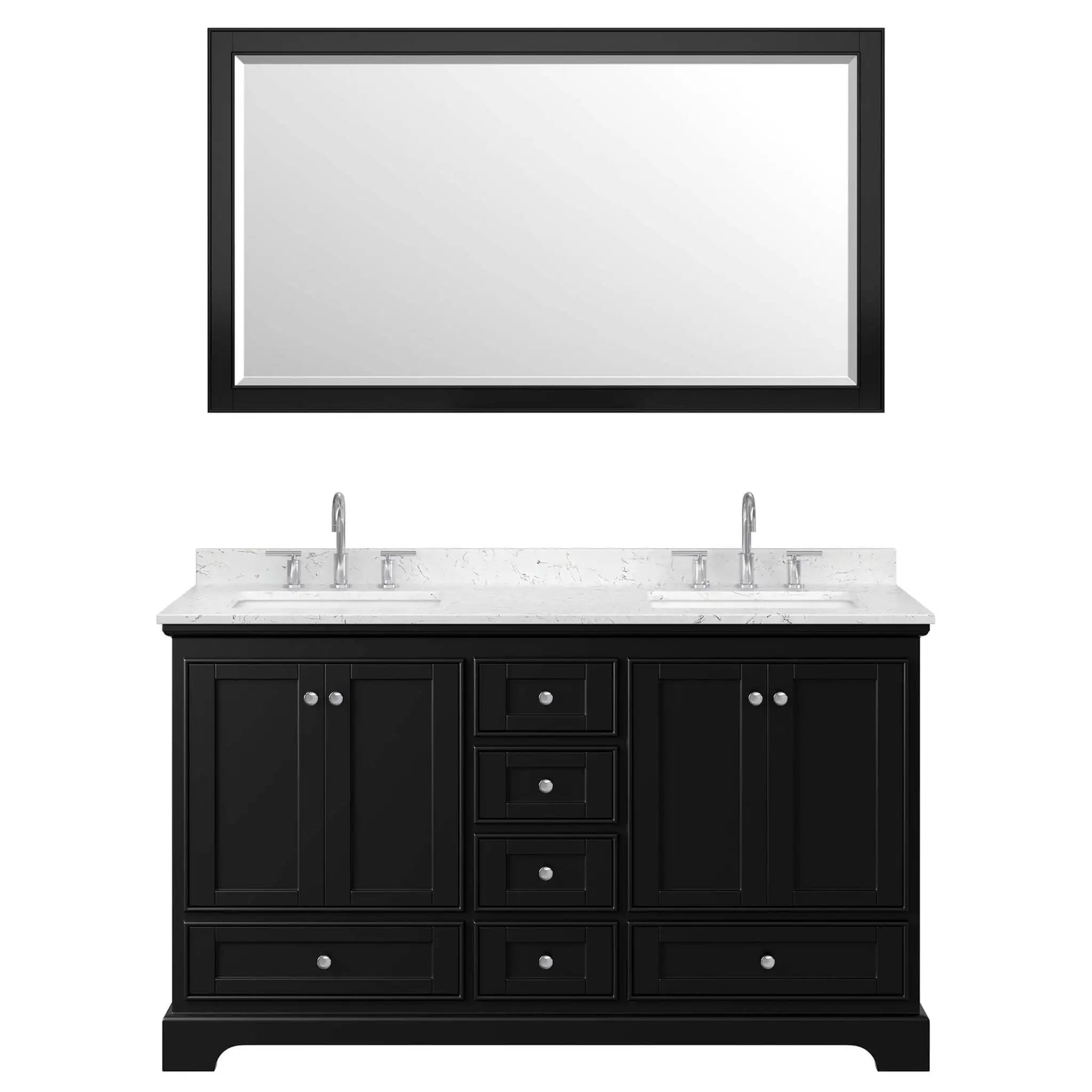 60" Deborah Double Bathroom Vanity in Dark Espresso with Polished Chrome Trim & 58" Mirror by Wyndham