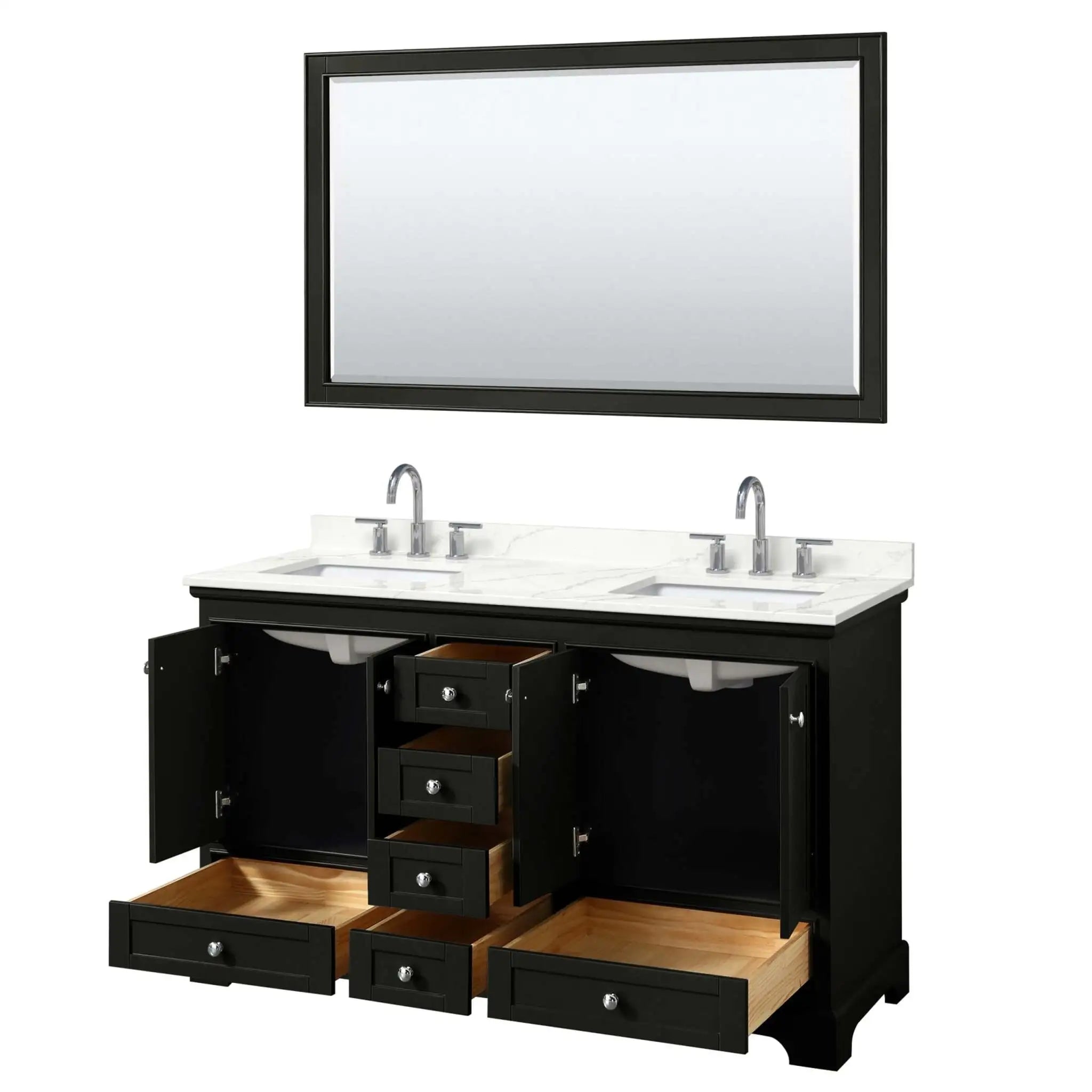60" Deborah Double Bathroom Vanity in Dark Espresso with Polished Chrome Trim & 58" Mirror by Wyndham