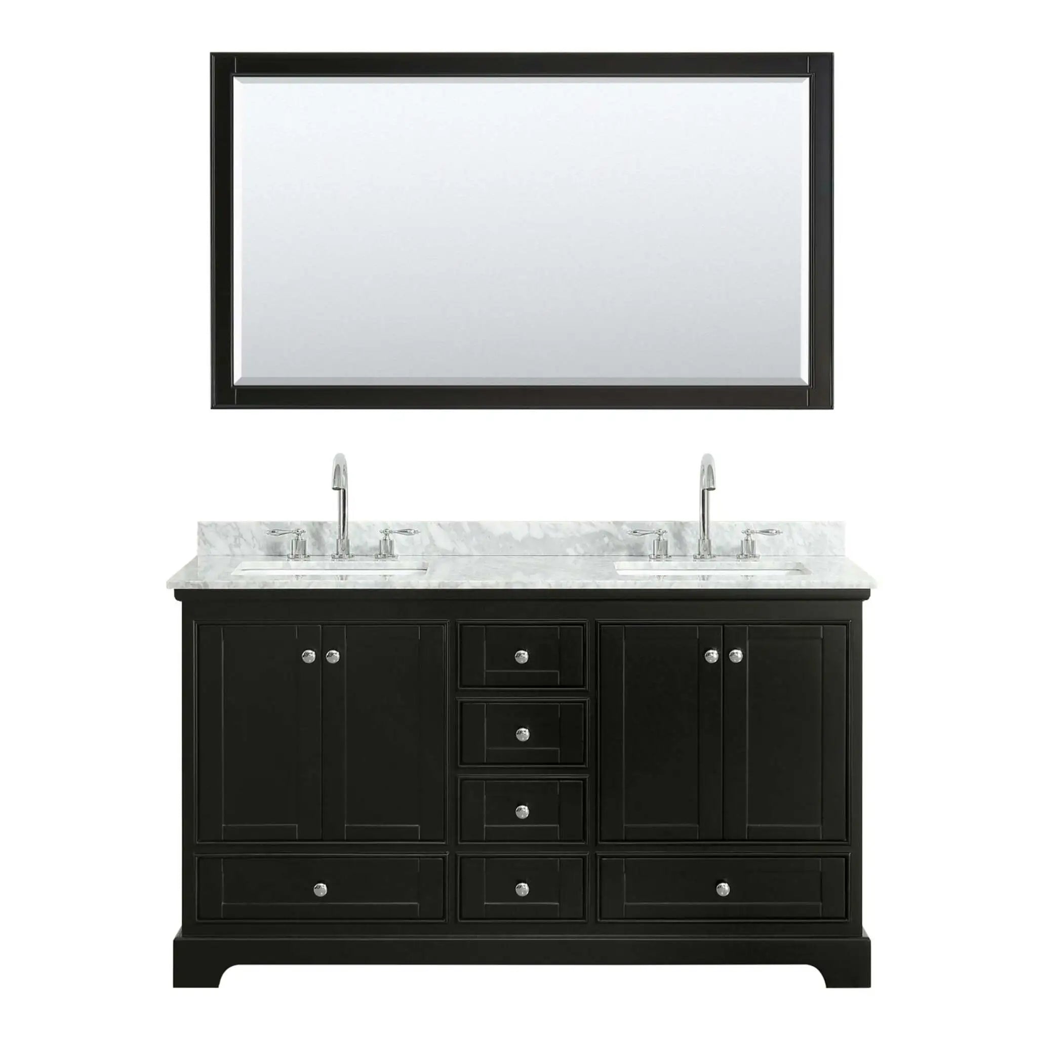 60" Deborah Double Bathroom Vanity in Dark Espresso with Polished Chrome Trim & 58" Mirror by Wyndham