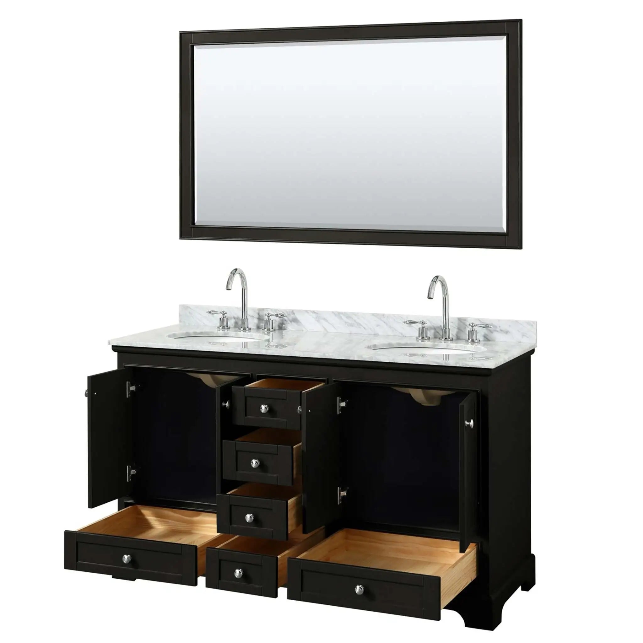 60" Deborah Double Bathroom Vanity in Dark Espresso with Polished Chrome Trim & 58" Mirror by Wyndham