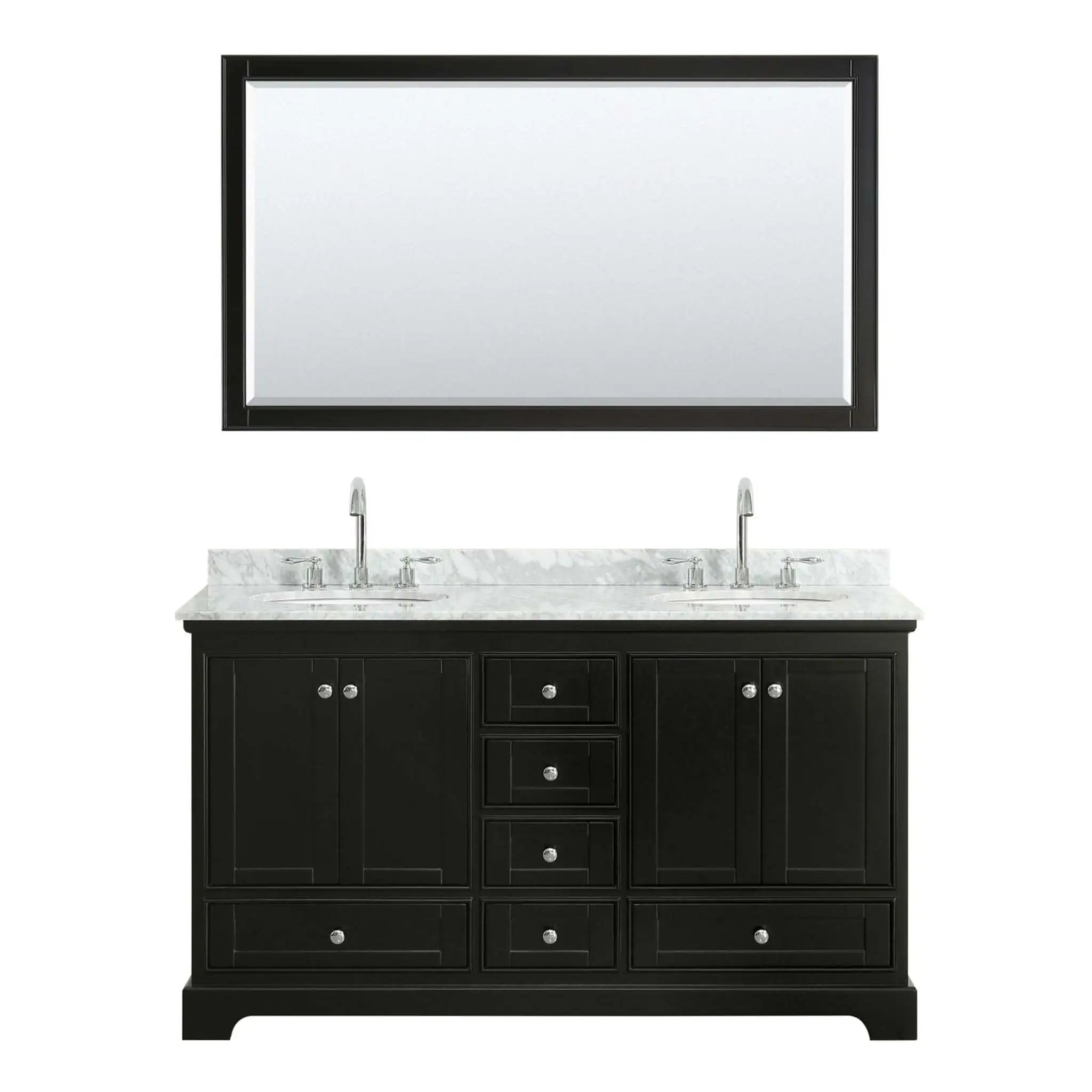 60" Deborah Double Bathroom Vanity in Dark Espresso with Polished Chrome Trim & 58" Mirror by Wyndham