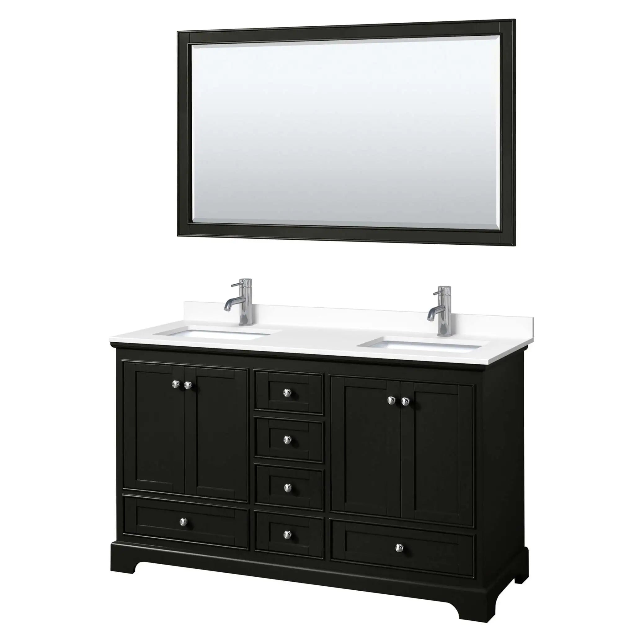 60" Deborah Double Bathroom Vanity in Dark Espresso with Polished Chrome Trim & 58" Mirror by Wyndham