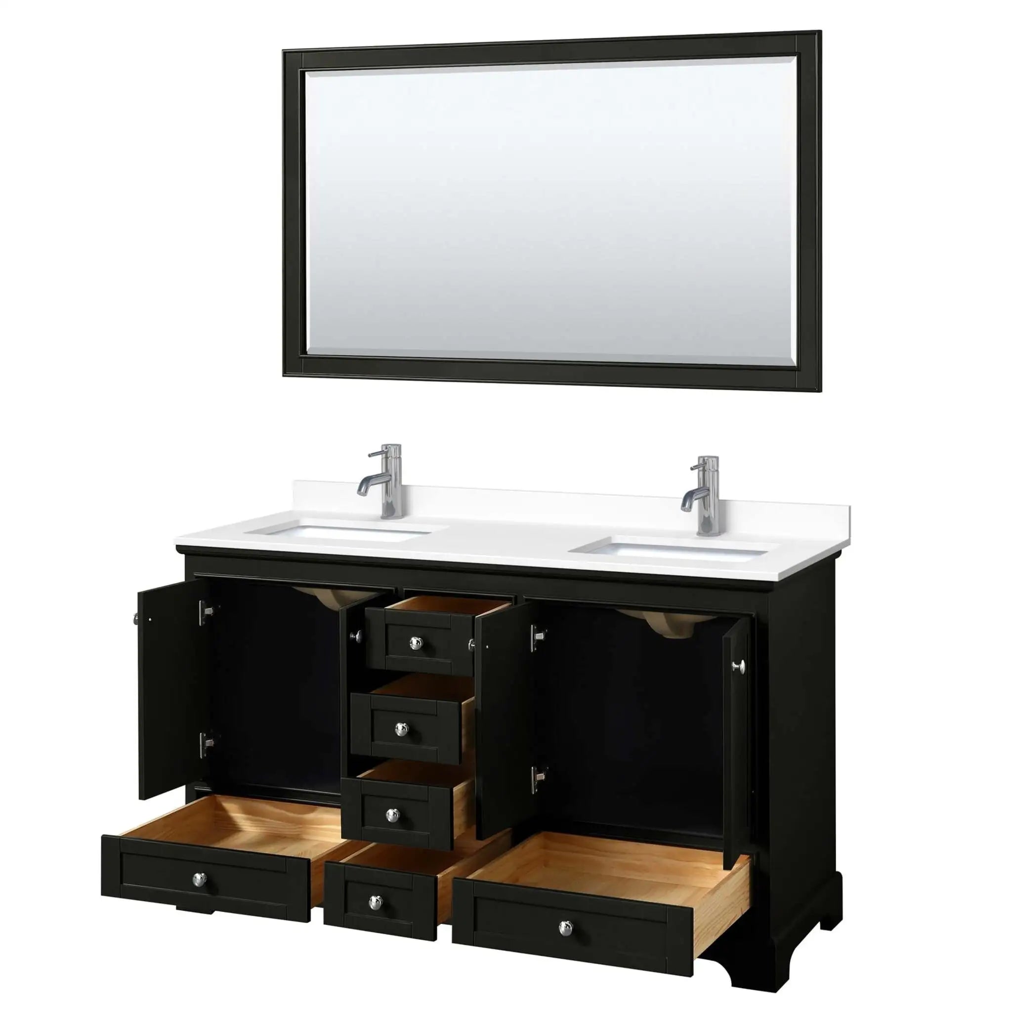 60" Deborah Double Bathroom Vanity in Dark Espresso with Polished Chrome Trim & 58" Mirror by Wyndham