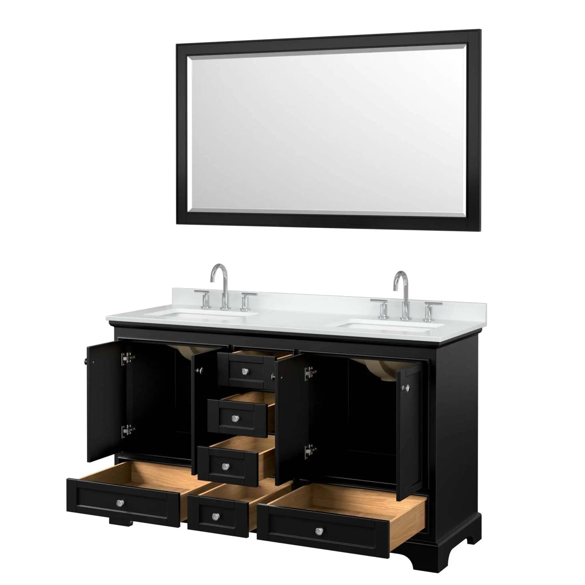 60" Deborah Double Bathroom Vanity in Dark Espresso with Polished Chrome Trim & 58" Mirror by Wyndham