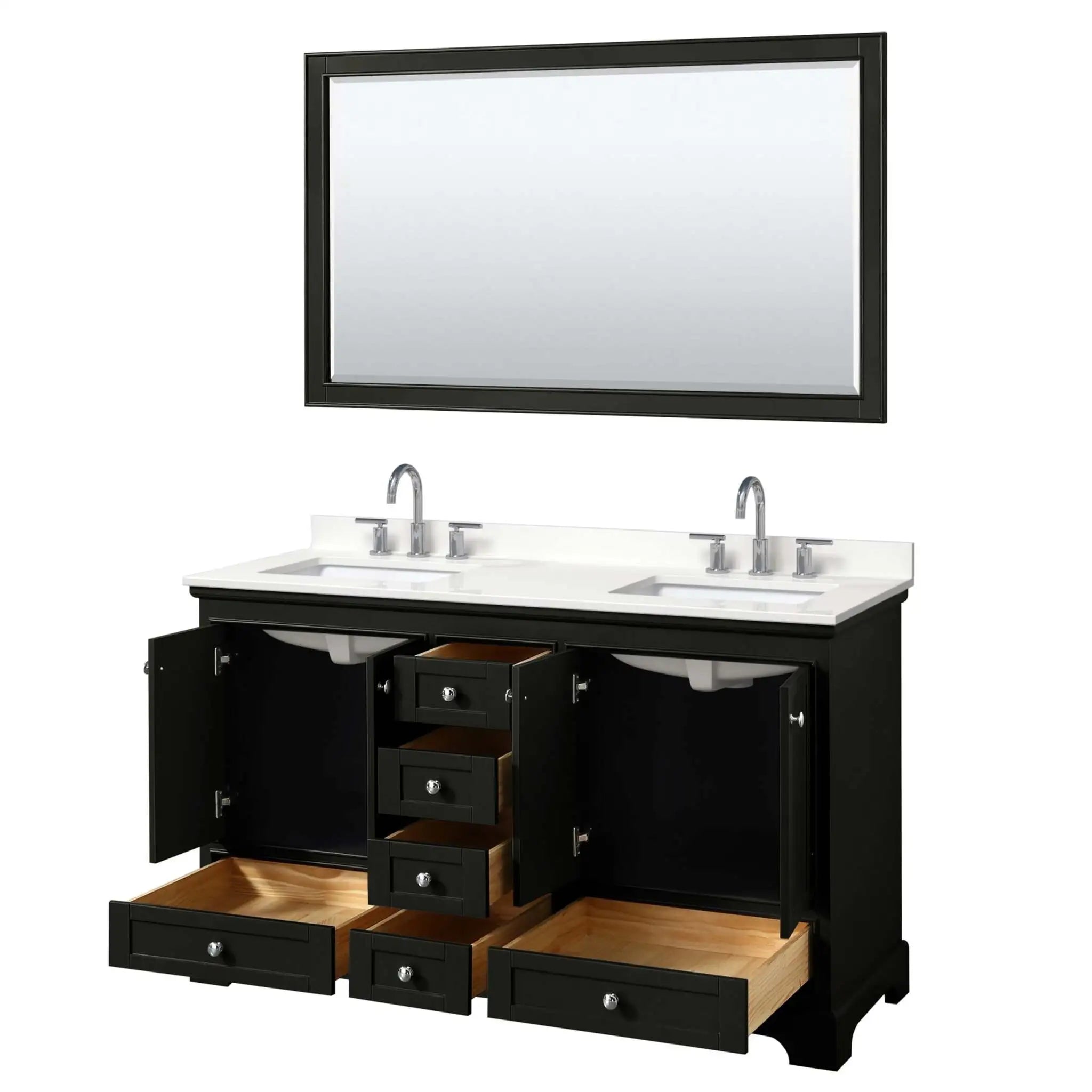 60" Deborah Double Bathroom Vanity in Dark Espresso with Polished Chrome Trim & 58" Mirror by Wyndham