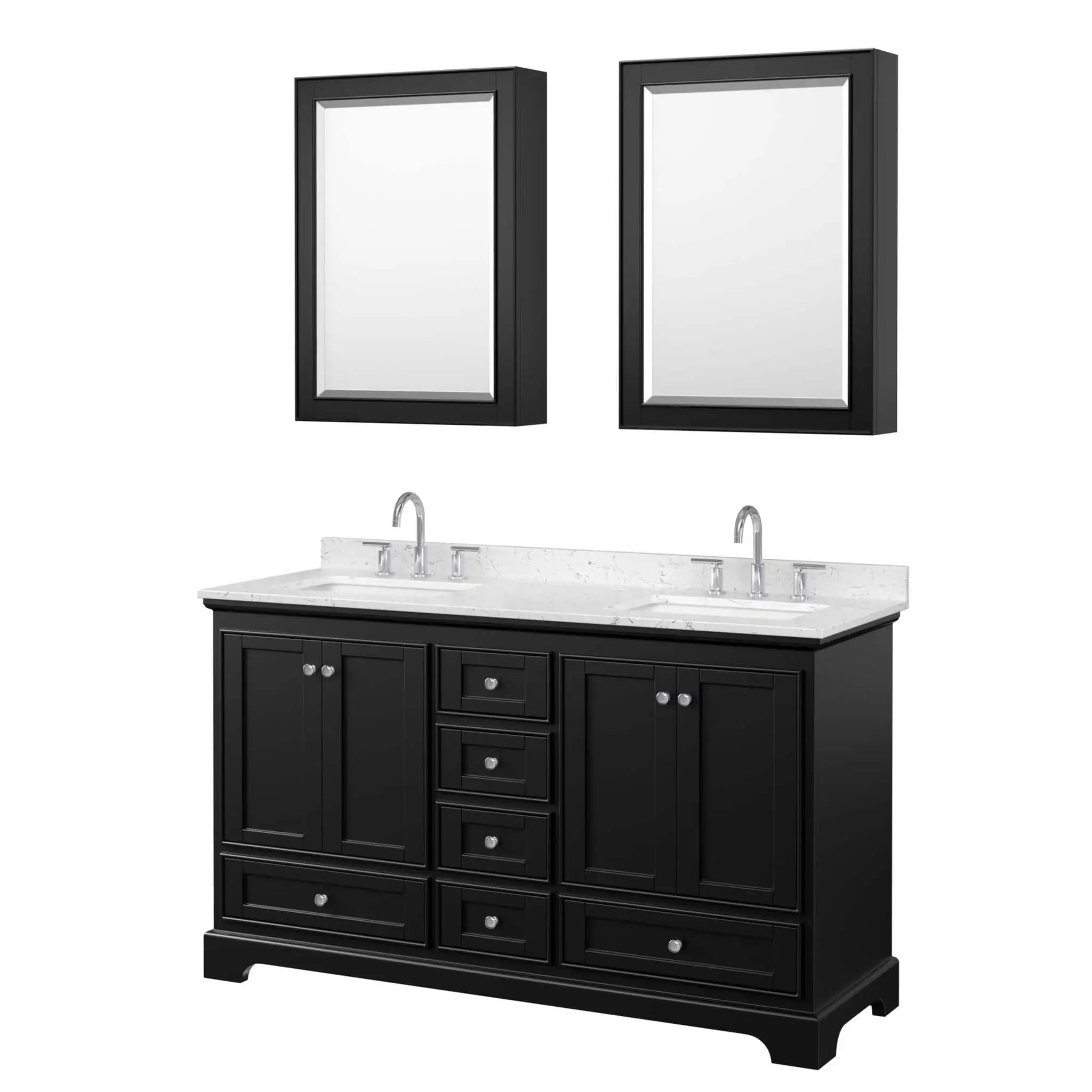 60" Deborah Double Bathroom Vanity in Dark Espresso with Polished Chrome Trim & Medicine Cabinet by Wyndham