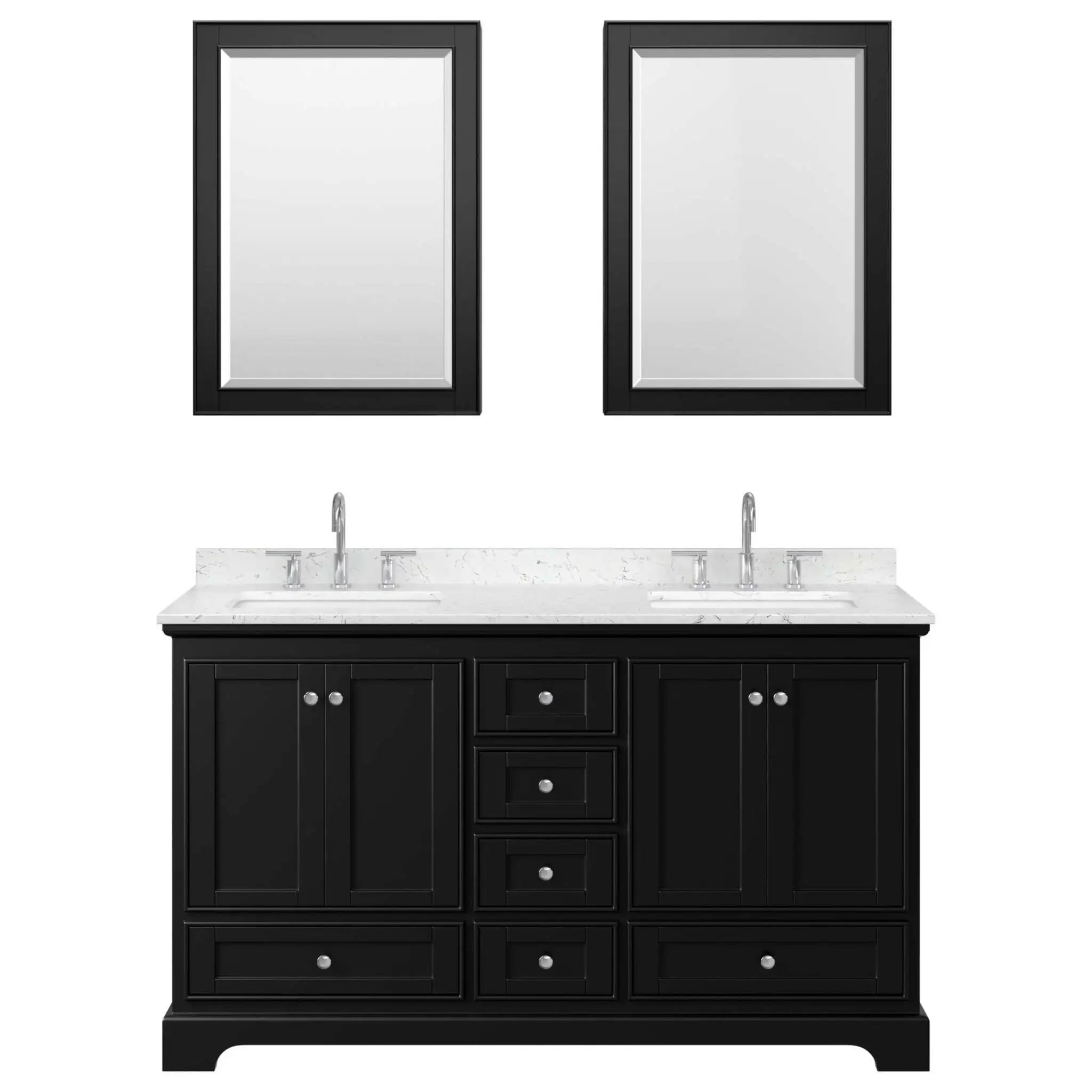 60" Deborah Double Bathroom Vanity in Dark Espresso with Polished Chrome Trim & Medicine Cabinet by Wyndham