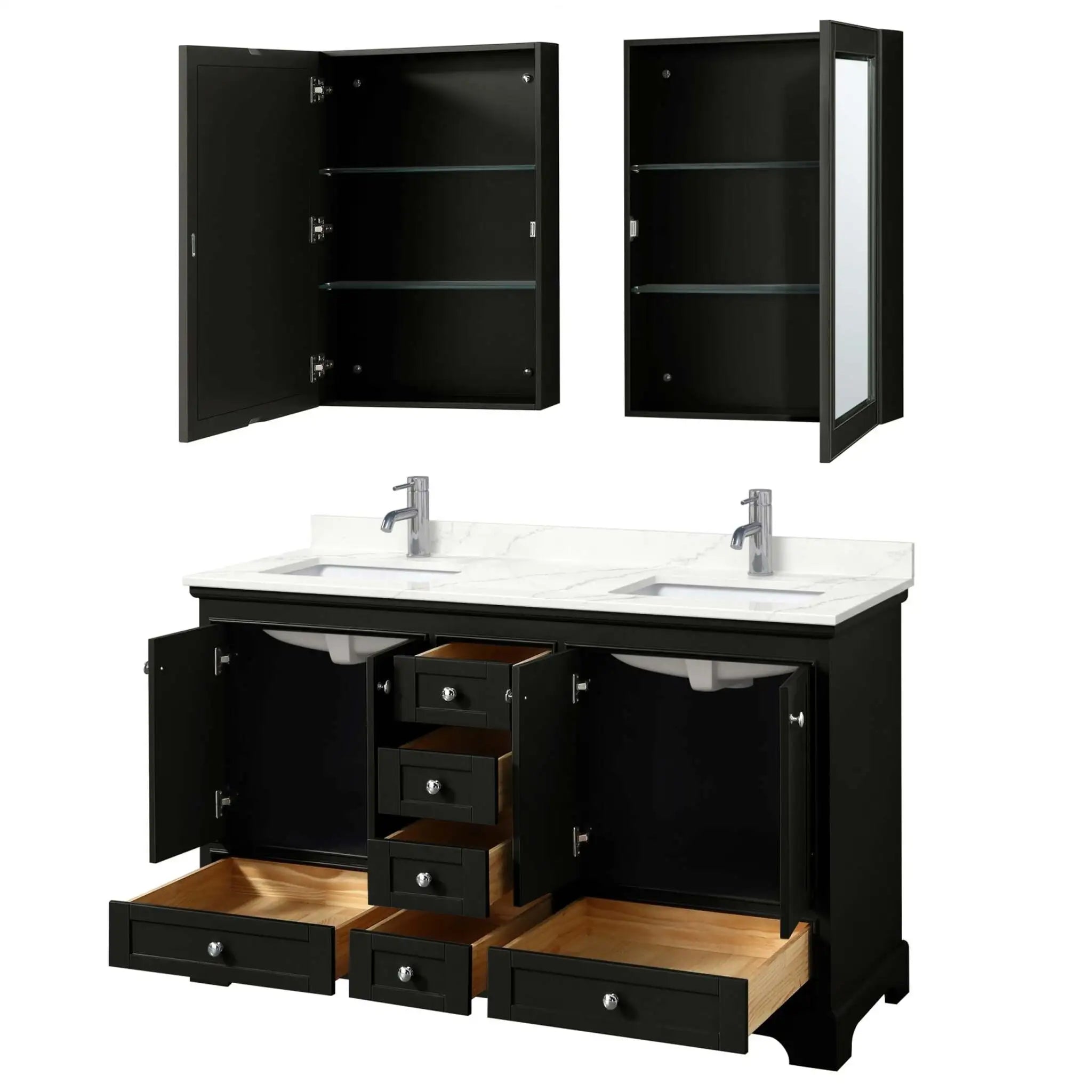 60" Deborah Double Bathroom Vanity in Dark Espresso with Polished Chrome Trim & Medicine Cabinet by Wyndham