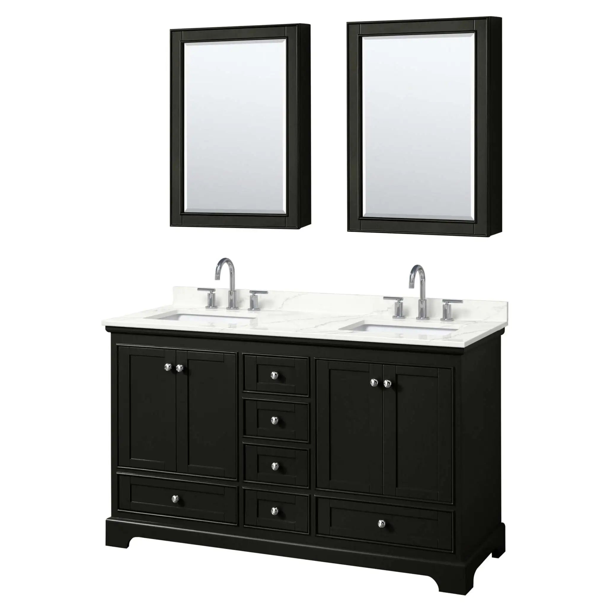 60" Deborah Double Bathroom Vanity in Dark Espresso with Polished Chrome Trim & Medicine Cabinet by Wyndham