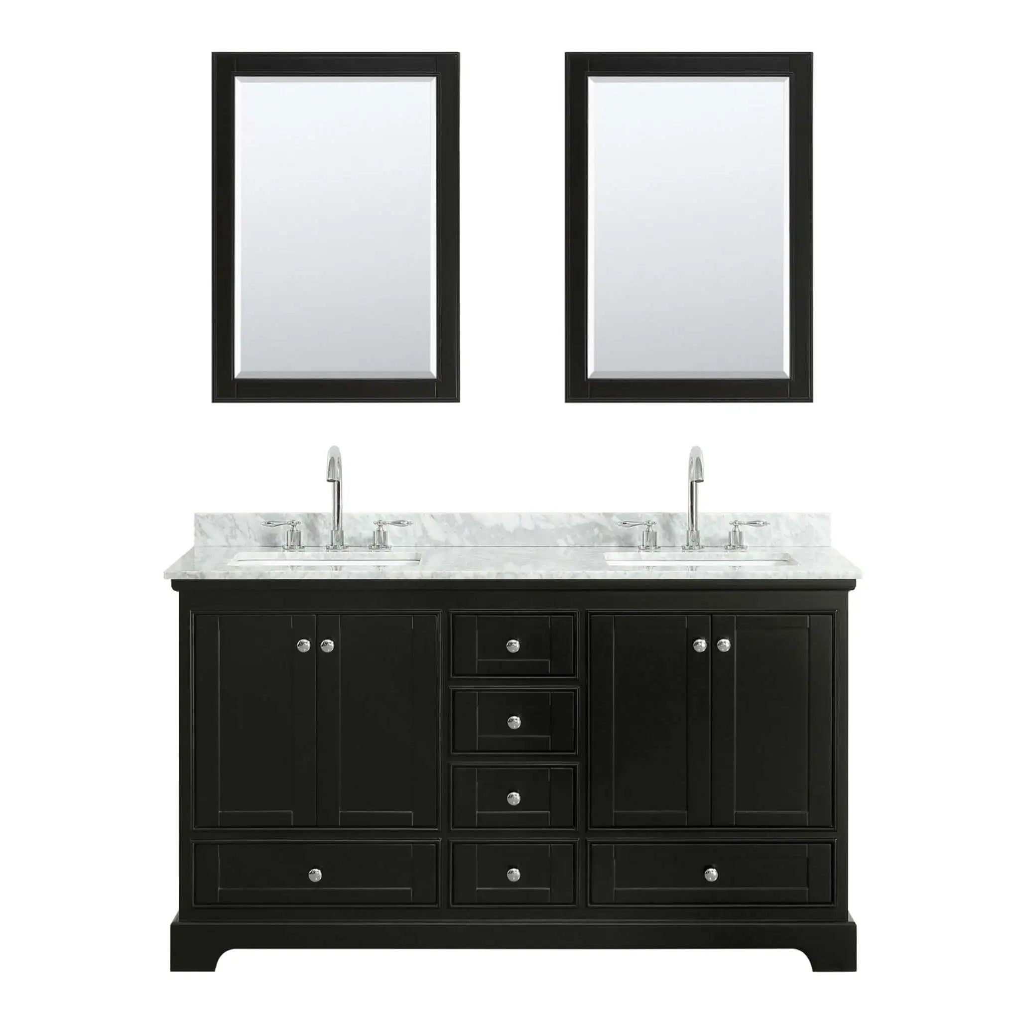 60" Deborah Double Bathroom Vanity in Dark Espresso with Polished Chrome Trim & Medicine Cabinet by Wyndham