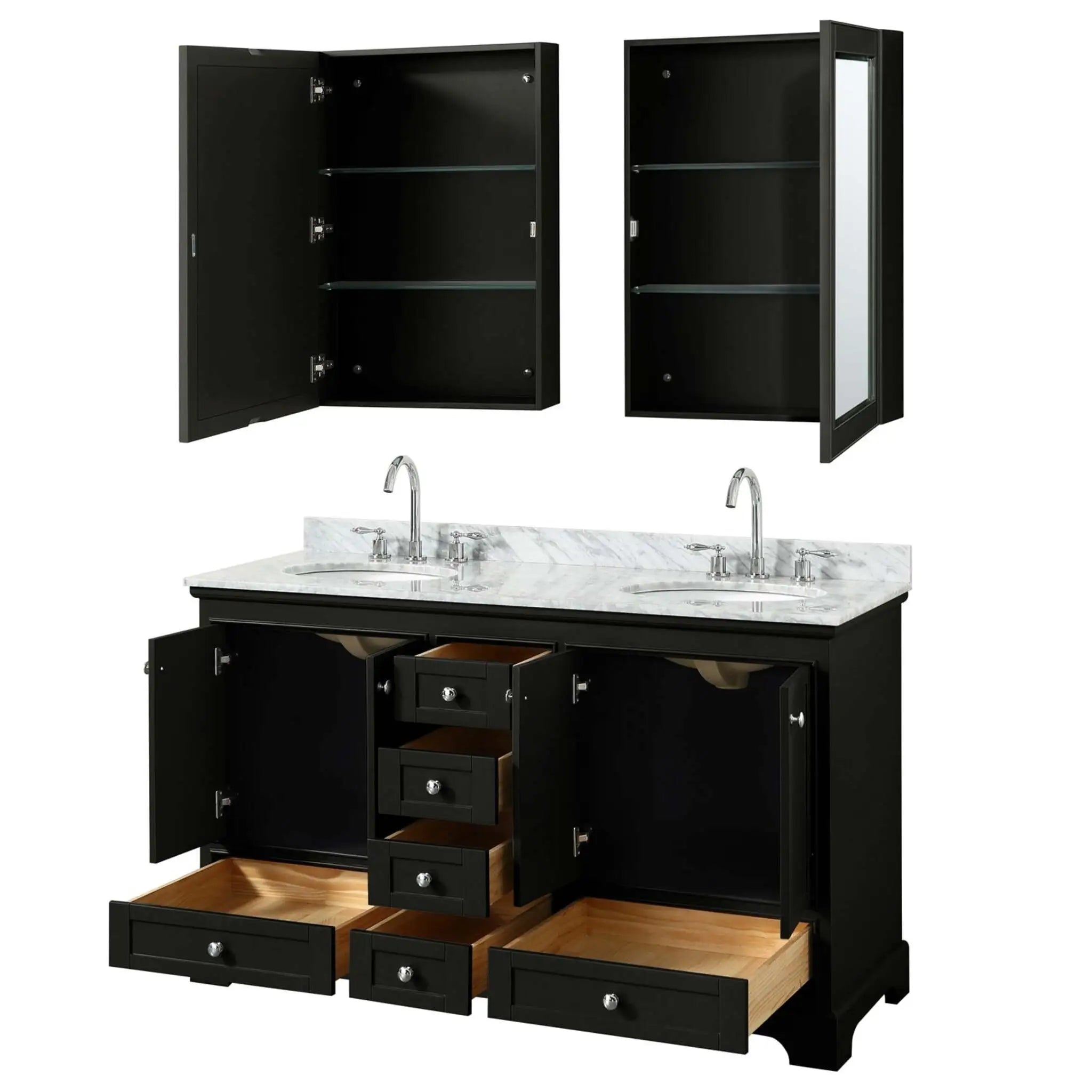 60" Deborah Double Bathroom Vanity in Dark Espresso with Polished Chrome Trim & Medicine Cabinet by Wyndham
