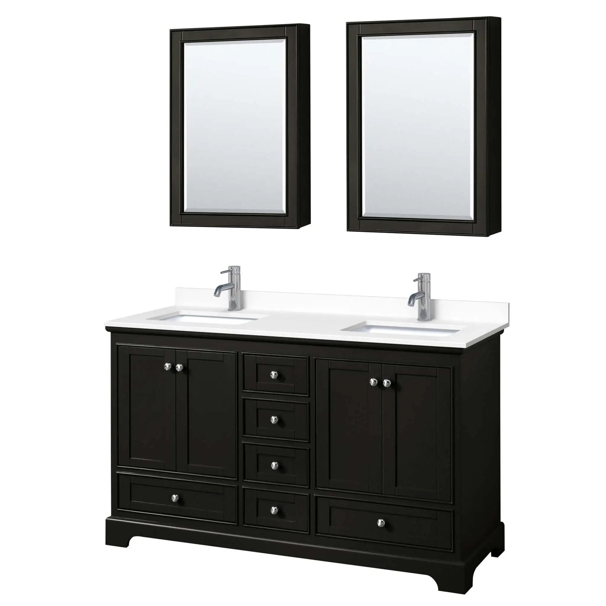 60" Deborah Double Bathroom Vanity in Dark Espresso with Polished Chrome Trim & Medicine Cabinet by Wyndham