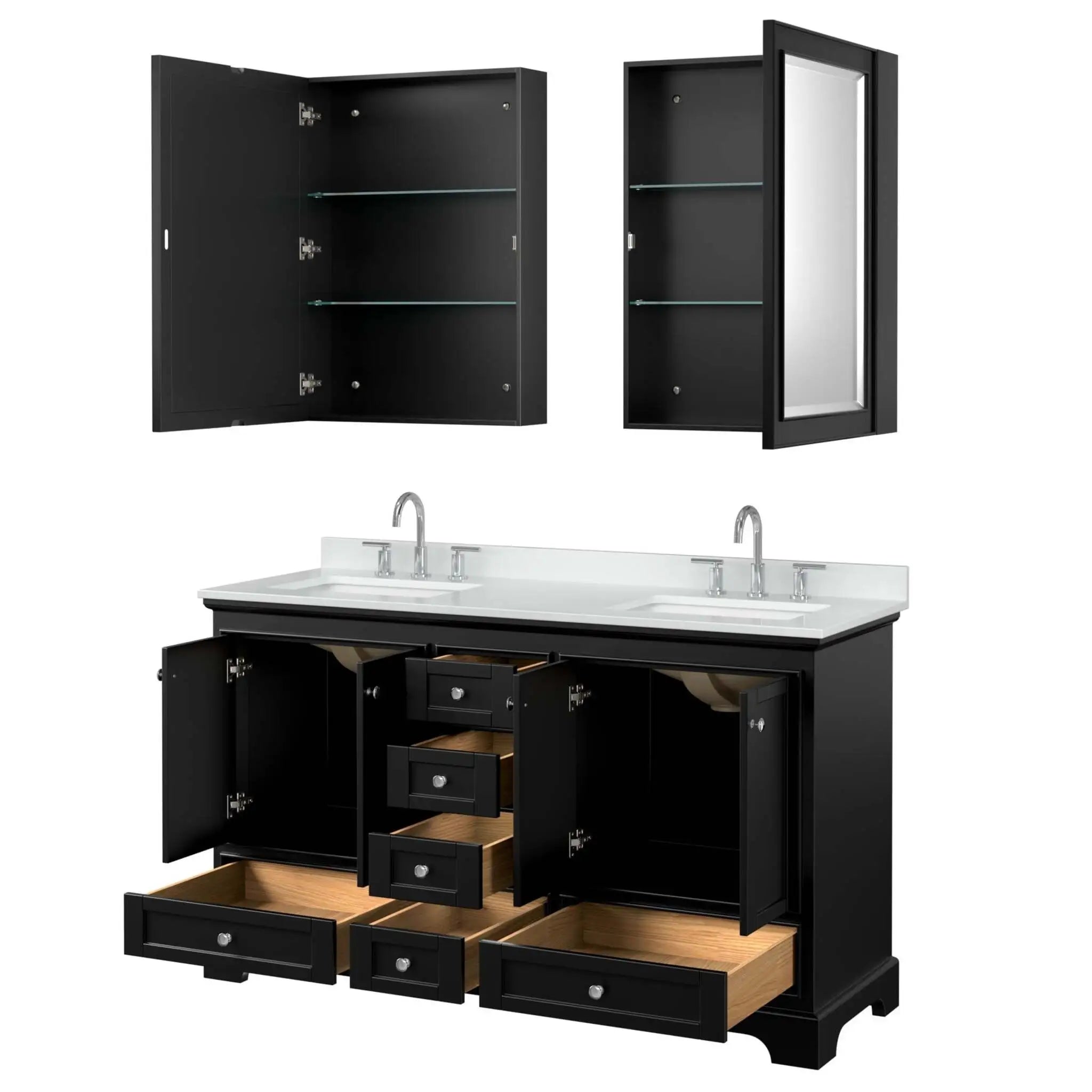 60" Deborah Double Bathroom Vanity in Dark Espresso with Polished Chrome Trim & Medicine Cabinet by Wyndham