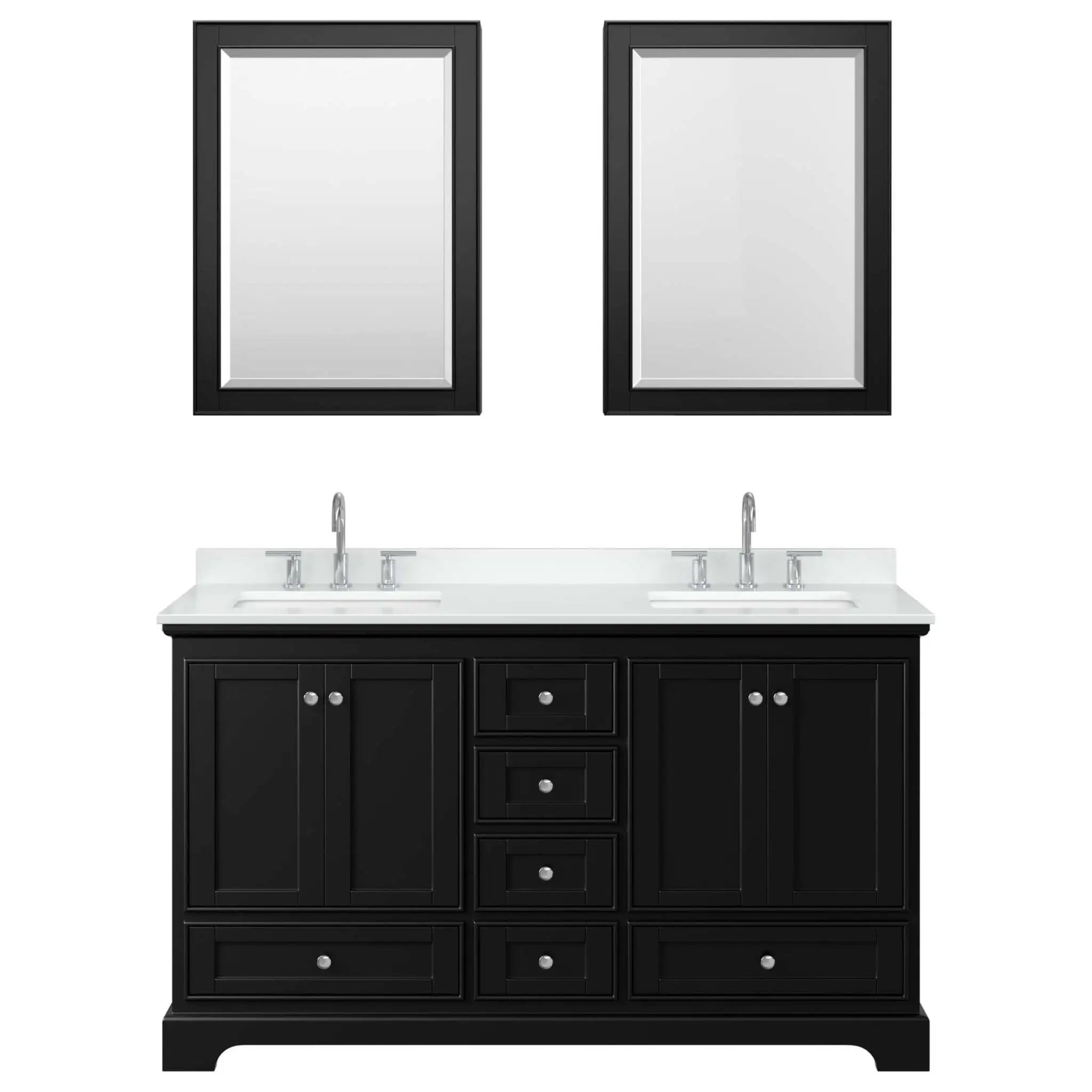 60" Deborah Double Bathroom Vanity in Dark Espresso with Polished Chrome Trim & Medicine Cabinet by Wyndham