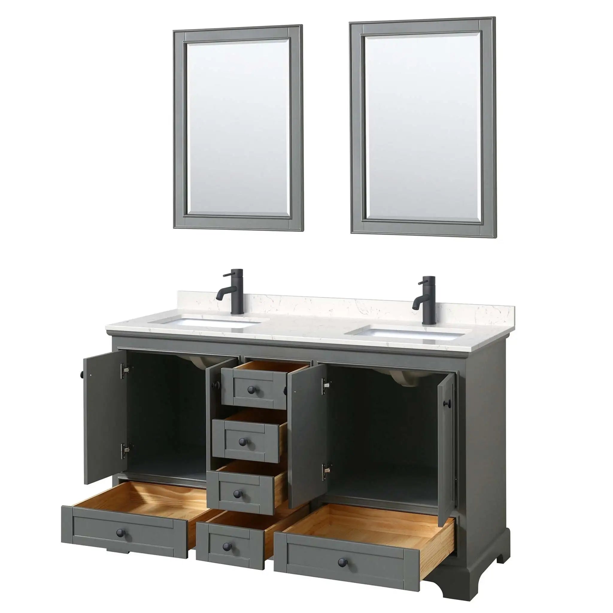 60" Deborah Double Bathroom Vanity in Dark Gray with Matte Black Trim & 24" Mirror by Wyndham