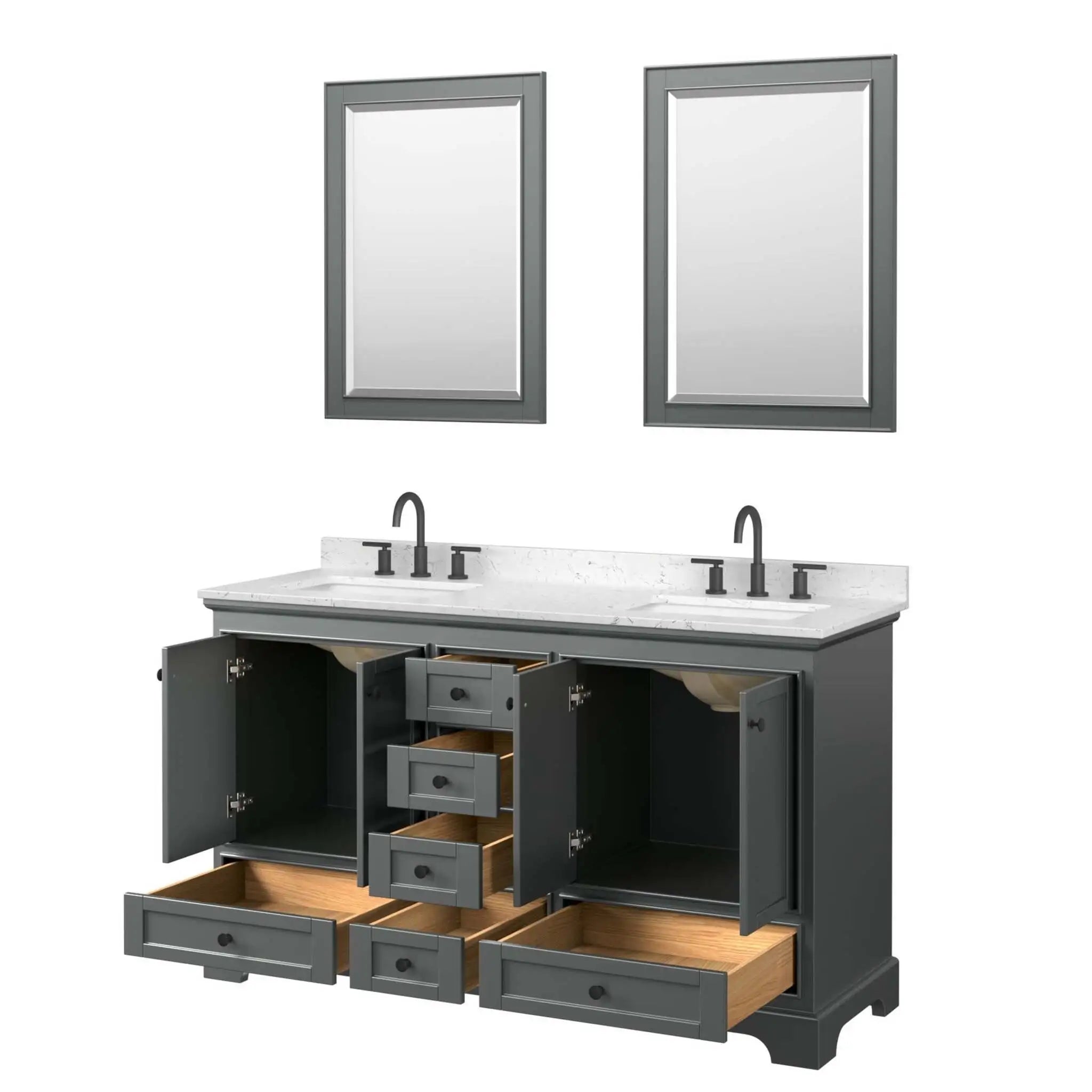 60" Deborah Double Bathroom Vanity in Dark Gray with Matte Black Trim & 24" Mirror by Wyndham