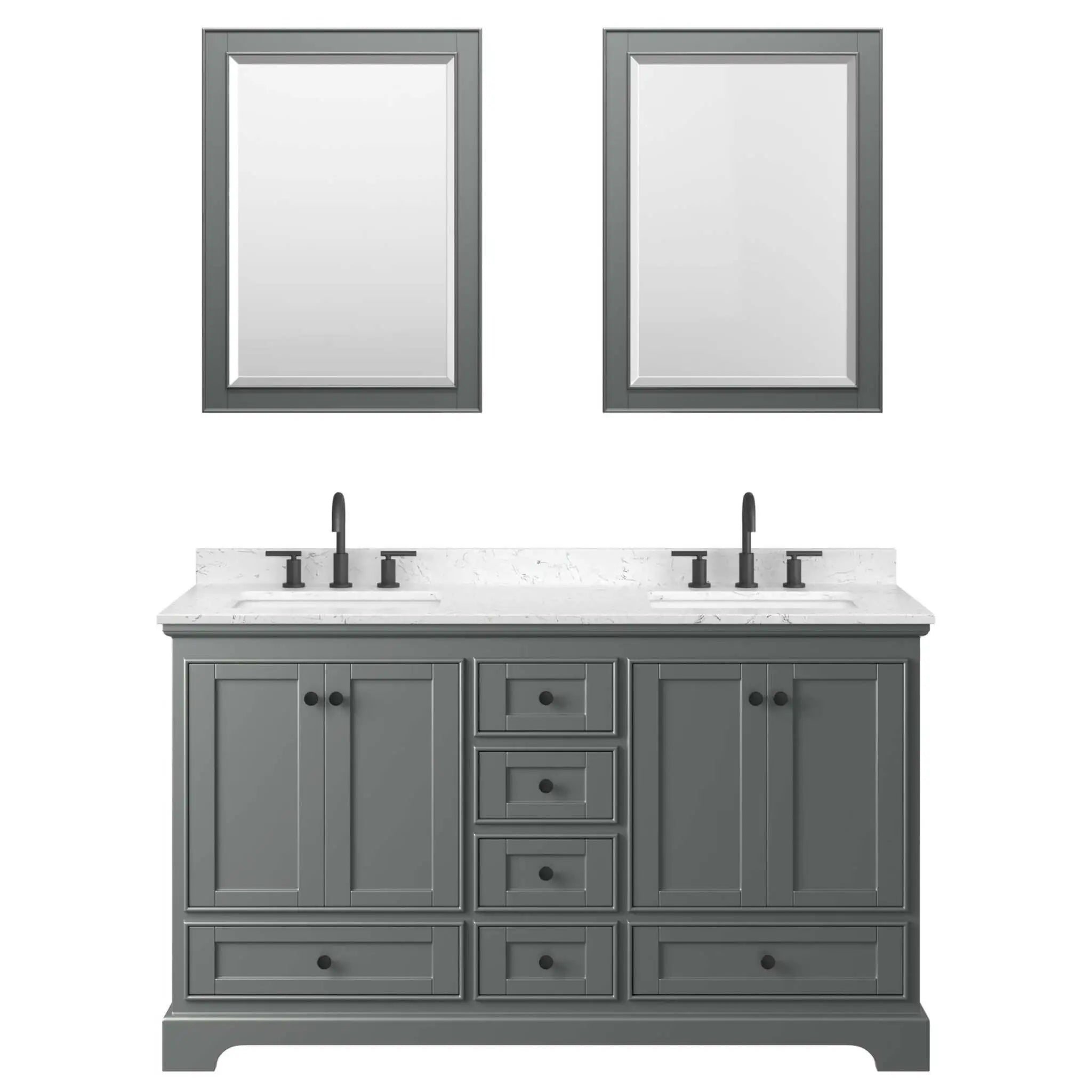 60" Deborah Double Bathroom Vanity in Dark Gray with Matte Black Trim & 24" Mirror by Wyndham
