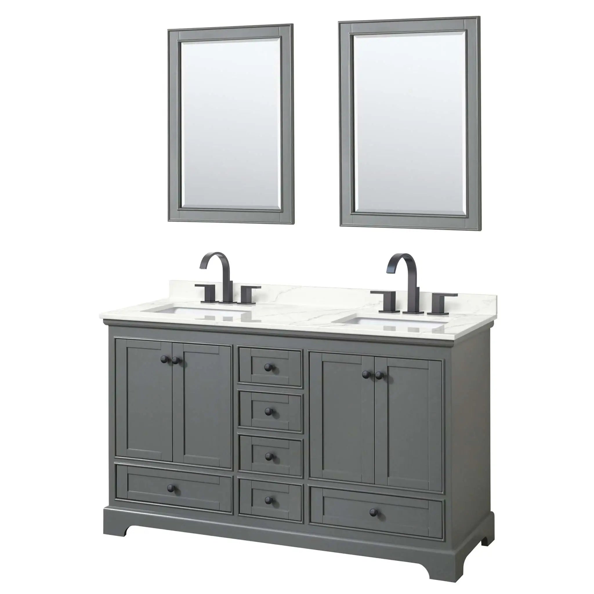 60" Deborah Double Bathroom Vanity in Dark Gray with Matte Black Trim & 24" Mirror by Wyndham