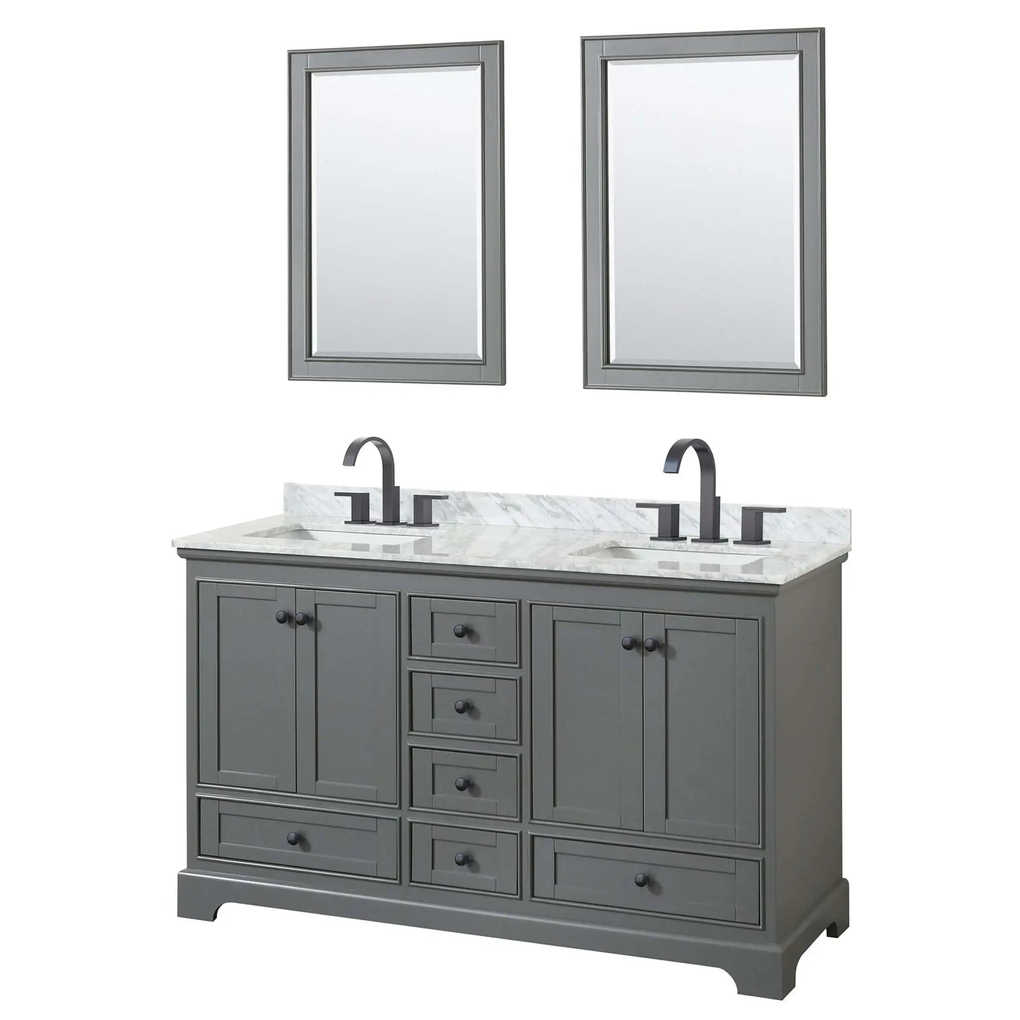 60" Deborah Double Bathroom Vanity in Dark Gray with Matte Black Trim & 24" Mirror by Wyndham
