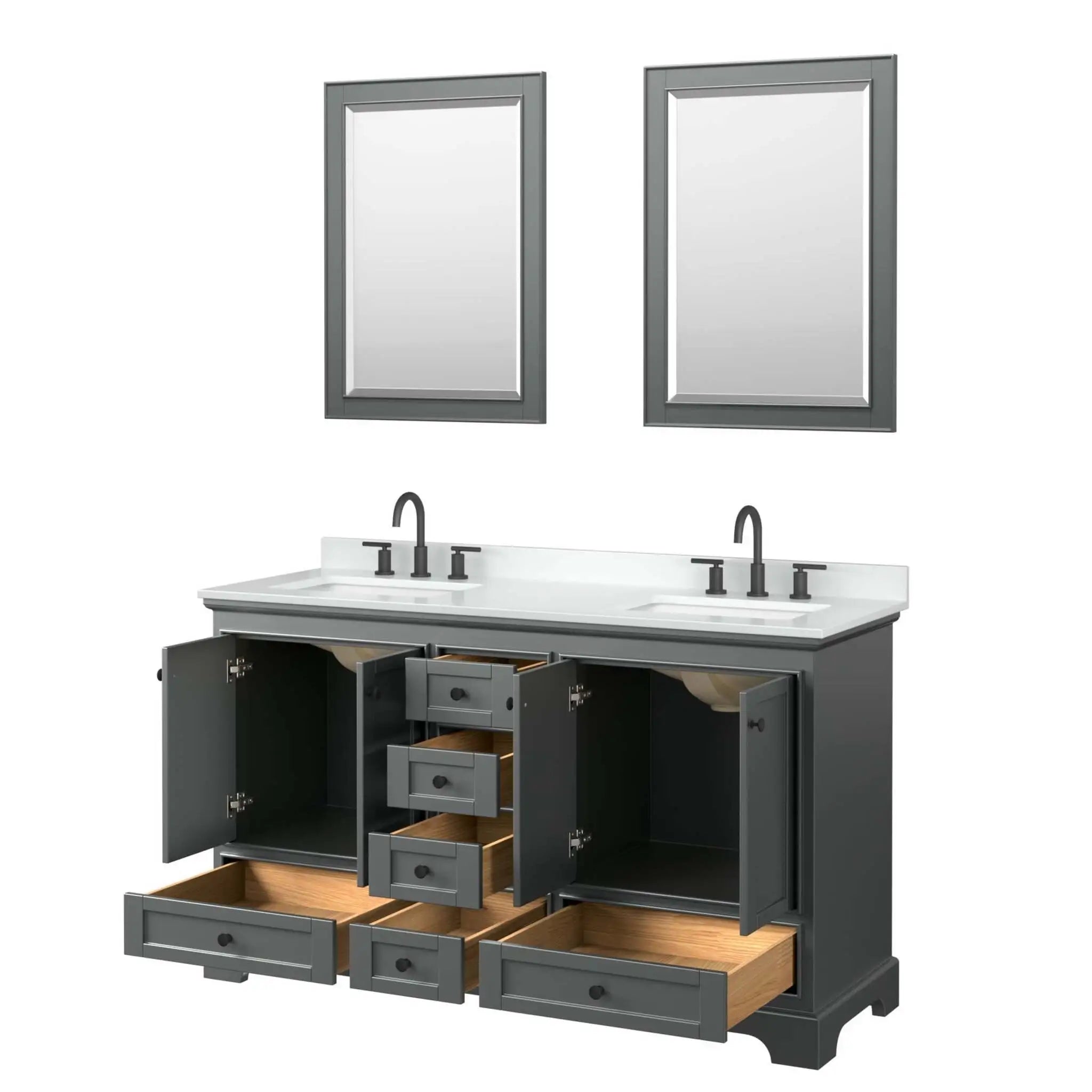 60" Deborah Double Bathroom Vanity in Dark Gray with Matte Black Trim & 24" Mirror by Wyndham