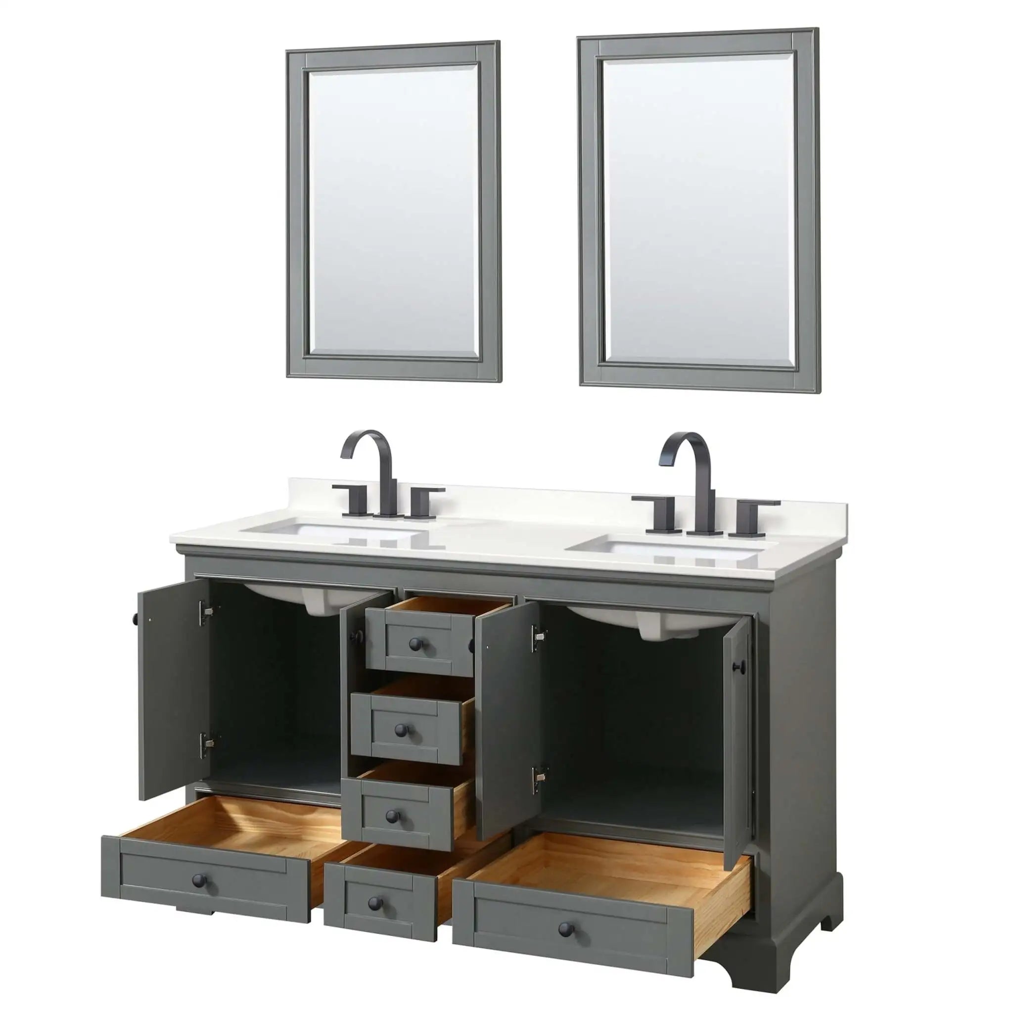 60" Deborah Double Bathroom Vanity in Dark Gray with Matte Black Trim & 24" Mirror by Wyndham
