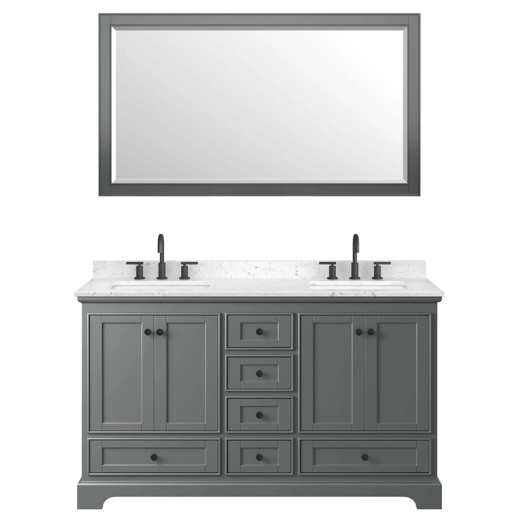 60" Deborah Double Bathroom Vanity in Dark Gray with Matte Black Trim & 58" Mirror by Wyndham