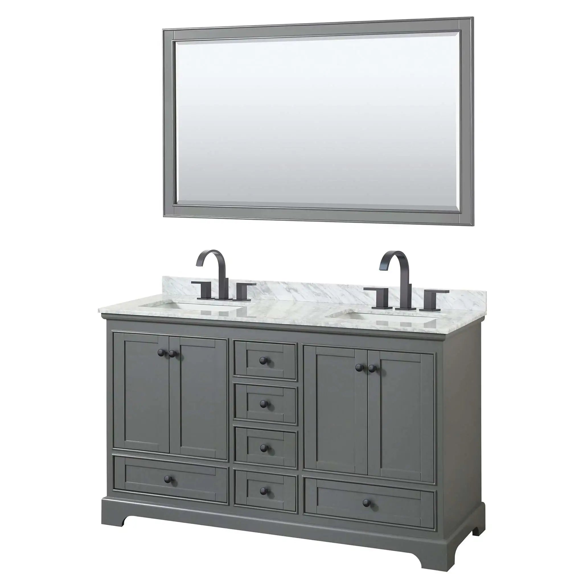 60" Deborah Double Bathroom Vanity in Dark Gray with Matte Black Trim & 58" Mirror by Wyndham
