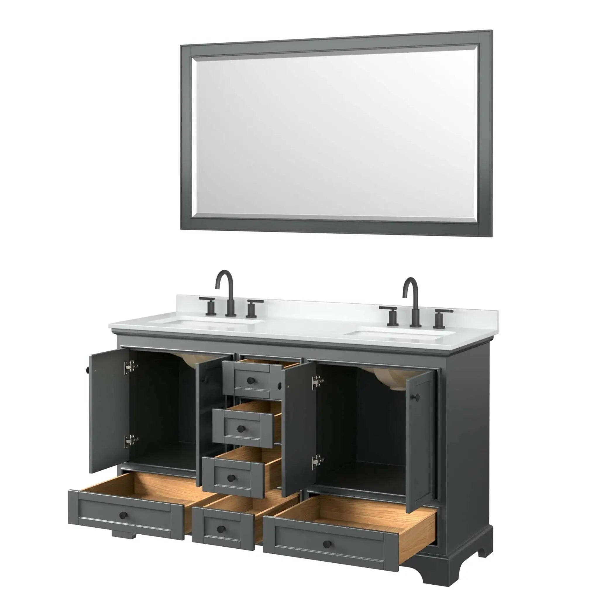 60" Deborah Double Bathroom Vanity in Dark Gray with Matte Black Trim & 58" Mirror by Wyndham