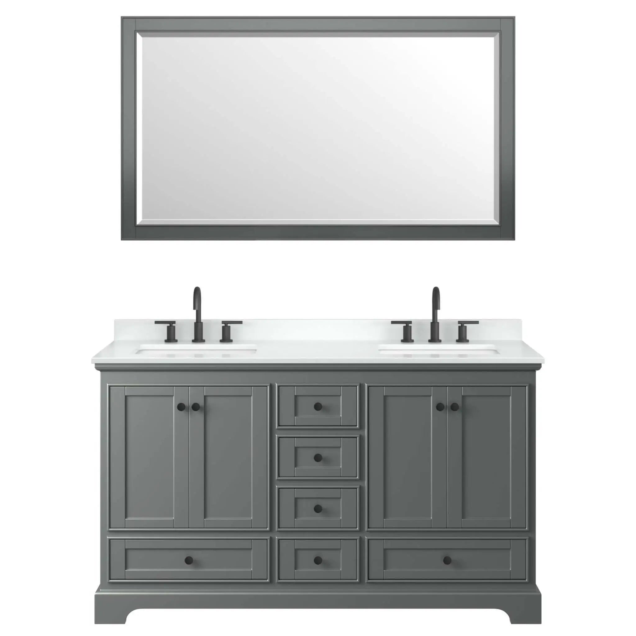 60" Deborah Double Bathroom Vanity in Dark Gray with Matte Black Trim & 58" Mirror by Wyndham