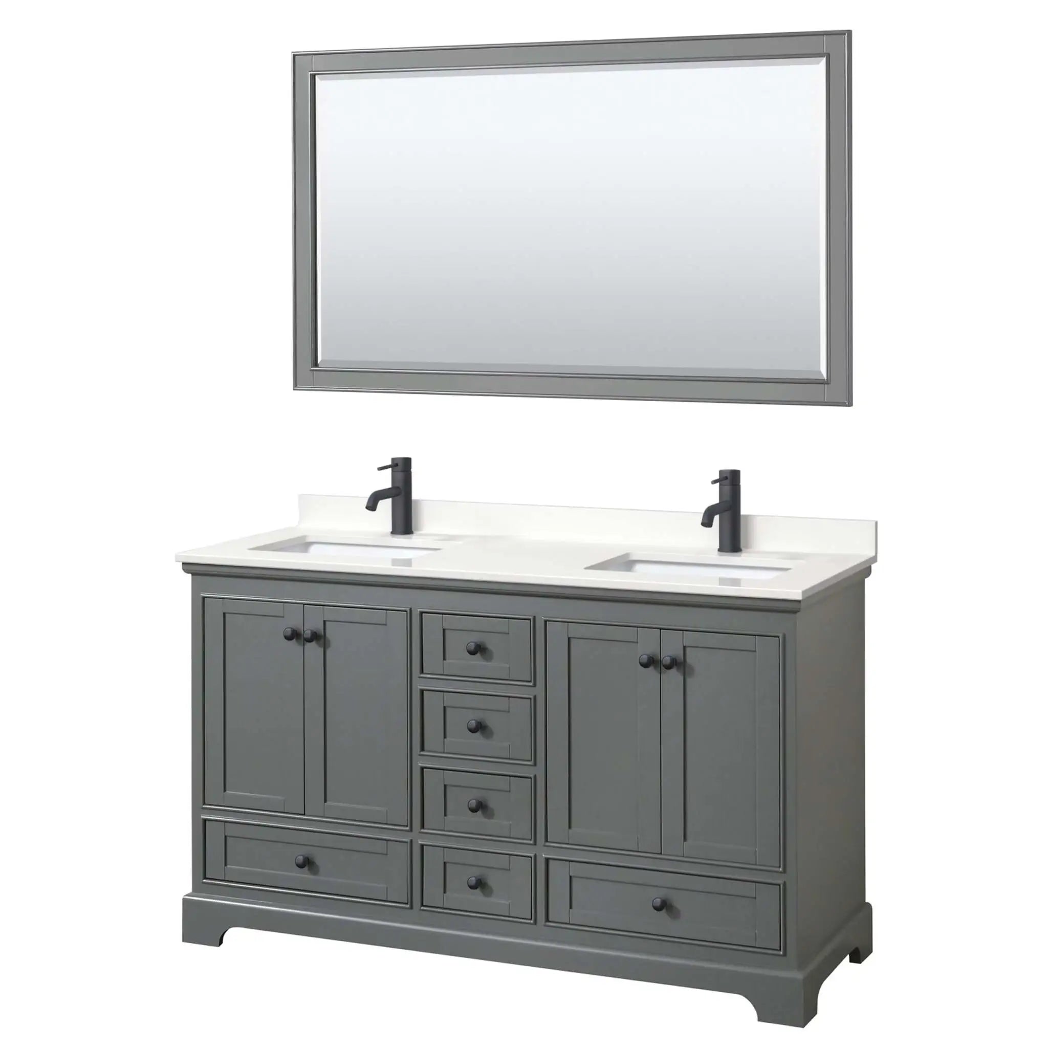 60" Deborah Double Bathroom Vanity in Dark Gray with Matte Black Trim & 58" Mirror by Wyndham