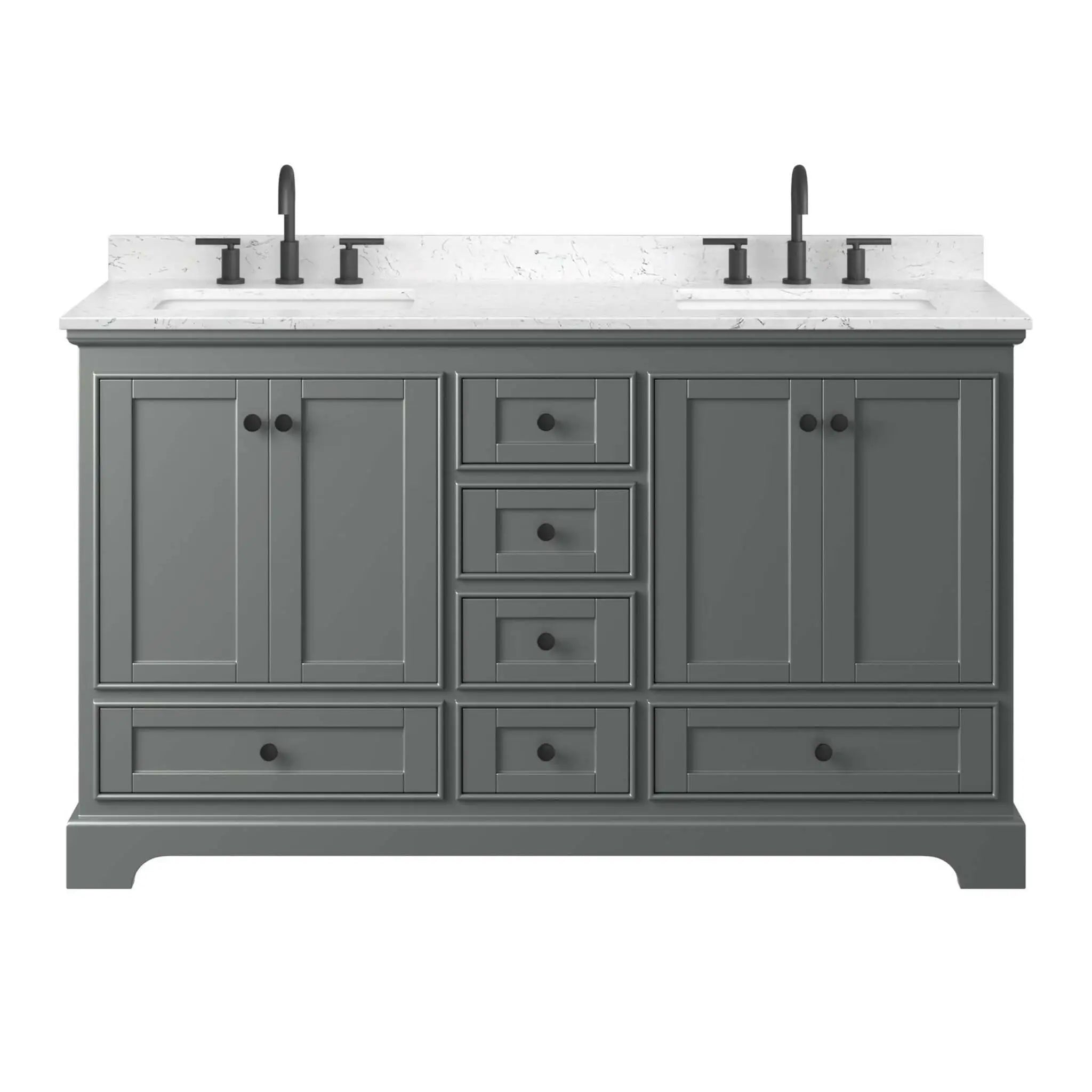 60" Deborah Double Bathroom Vanity in Dark Gray with Matte Black Trim by Wyndham