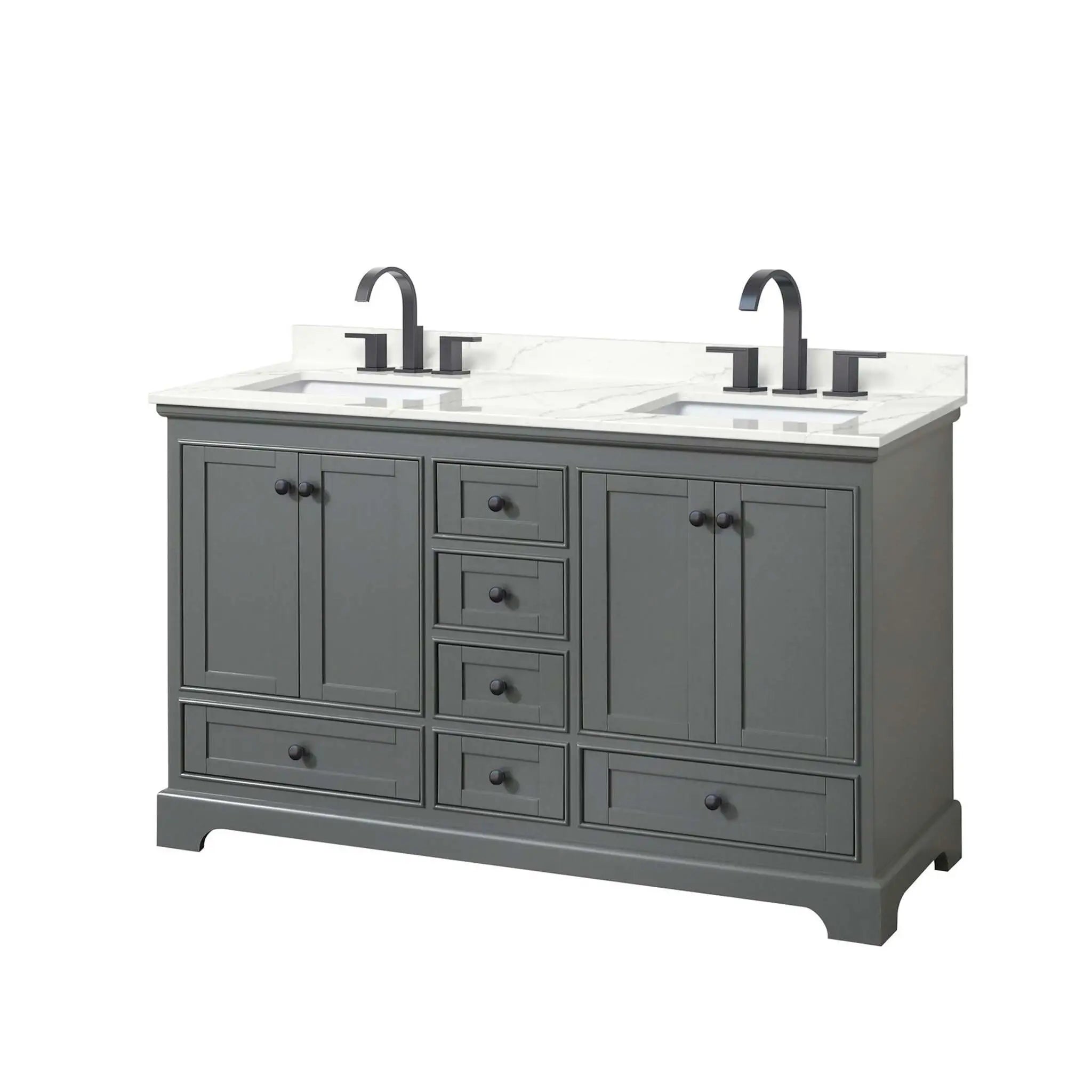 60" Deborah Double Bathroom Vanity in Dark Gray with Matte Black Trim by Wyndham