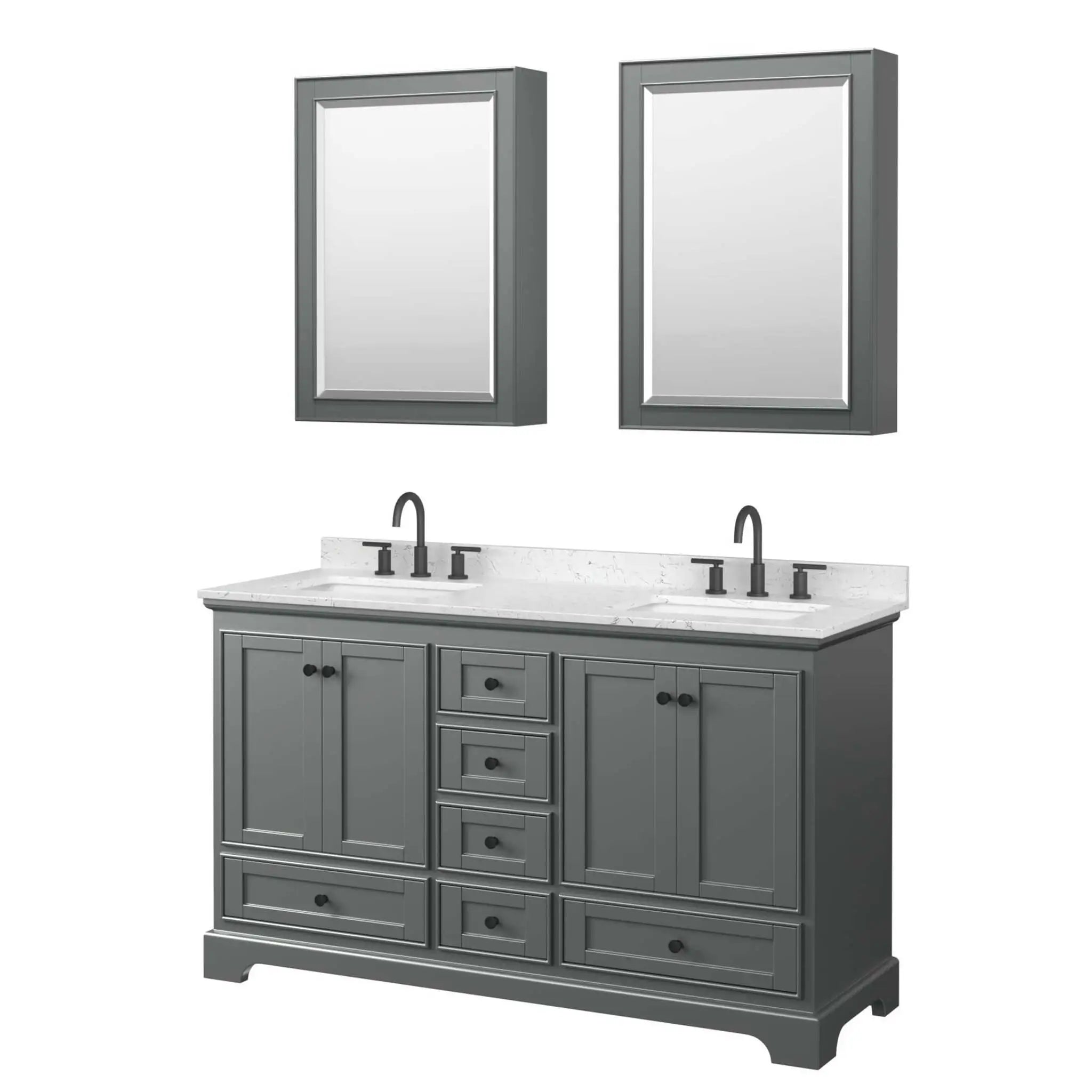 60" Deborah Double Bathroom Vanity in Dark Gray with Matte Black Trim & Medicine Cabinet by Wyndham