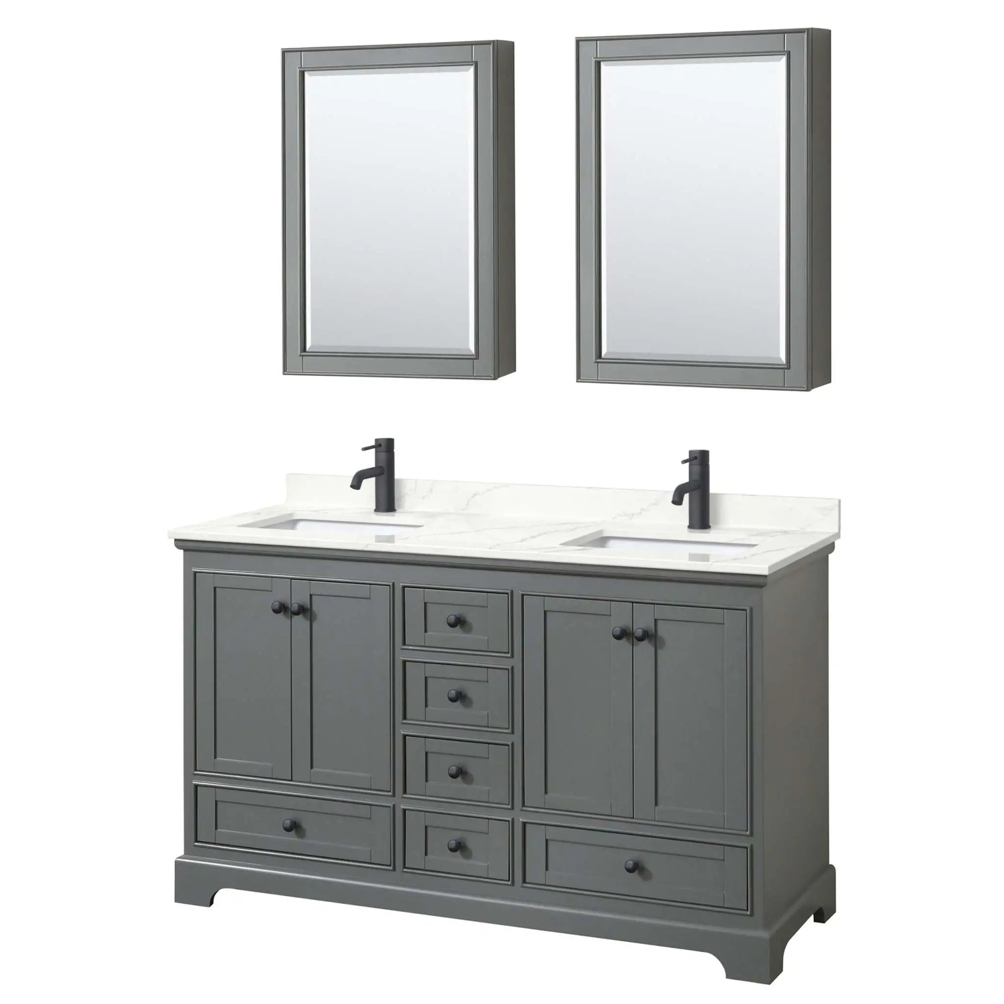60" Deborah Double Bathroom Vanity in Dark Gray with Matte Black Trim & Medicine Cabinet by Wyndham
