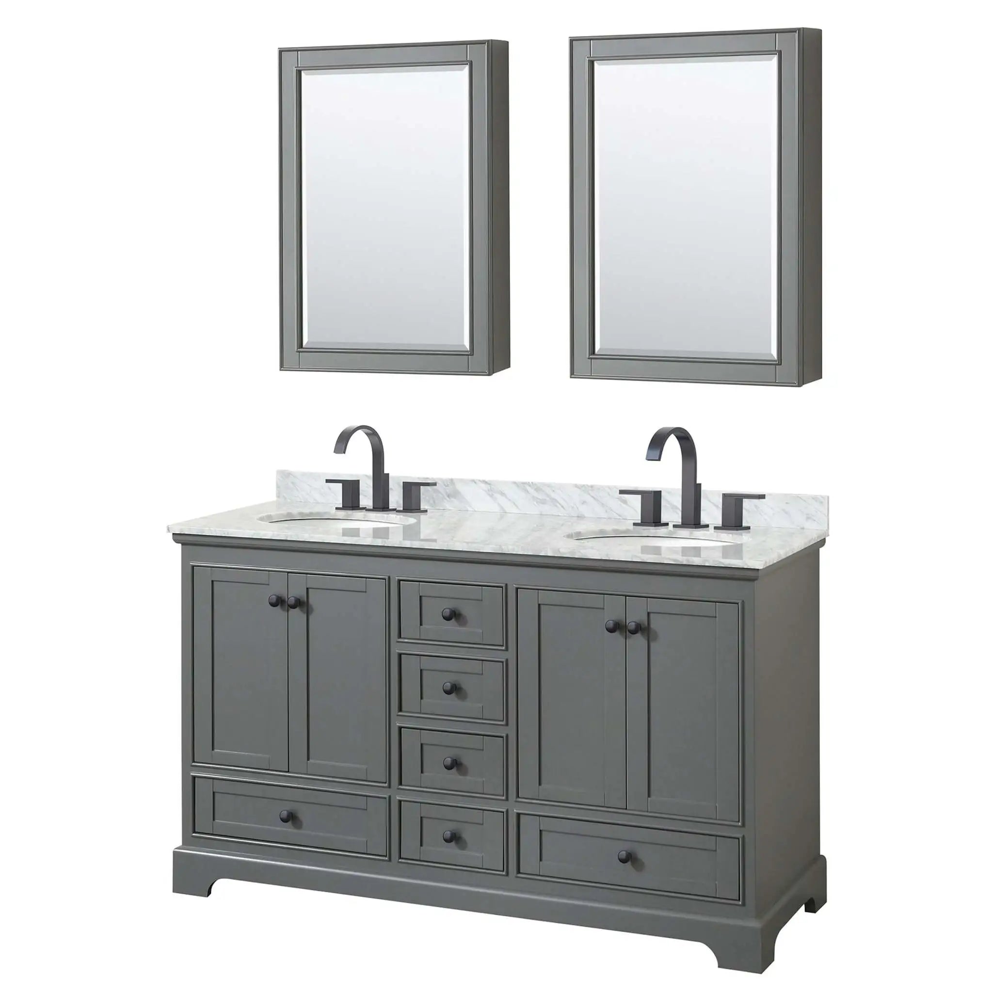 60" Deborah Double Bathroom Vanity in Dark Gray with Matte Black Trim & Medicine Cabinet by Wyndham