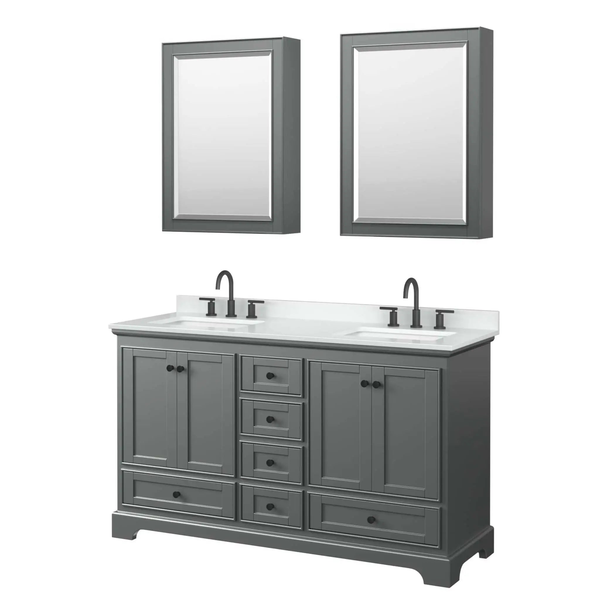60" Deborah Double Bathroom Vanity in Dark Gray with Matte Black Trim & Medicine Cabinet by Wyndham
