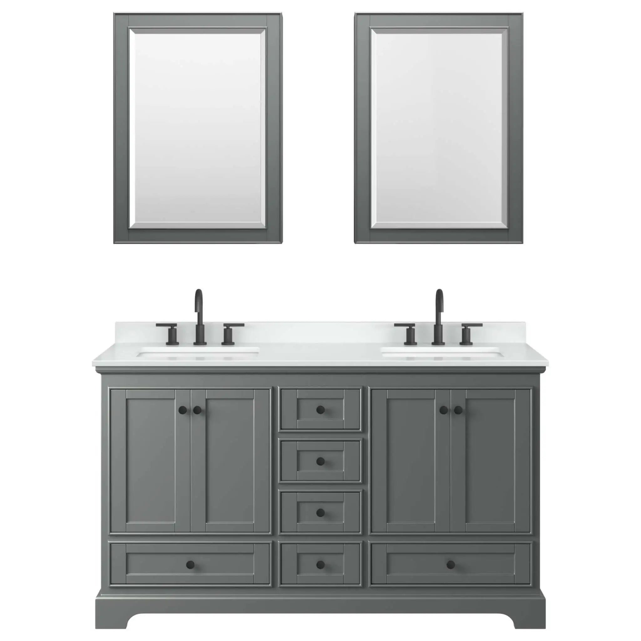 60" Deborah Double Bathroom Vanity in Dark Gray with Matte Black Trim & Medicine Cabinet by Wyndham