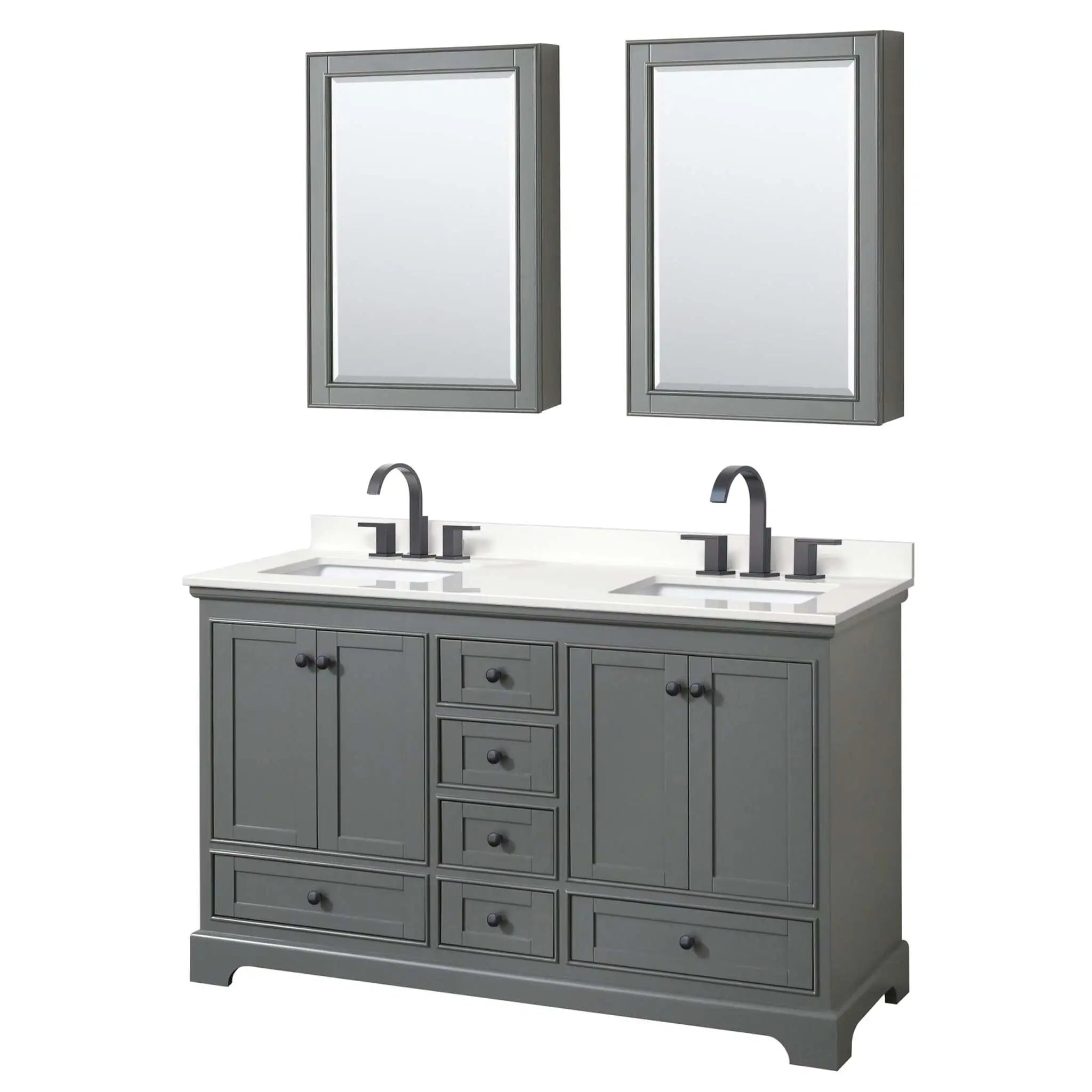 60" Deborah Double Bathroom Vanity in Dark Gray with Matte Black Trim & Medicine Cabinet by Wyndham