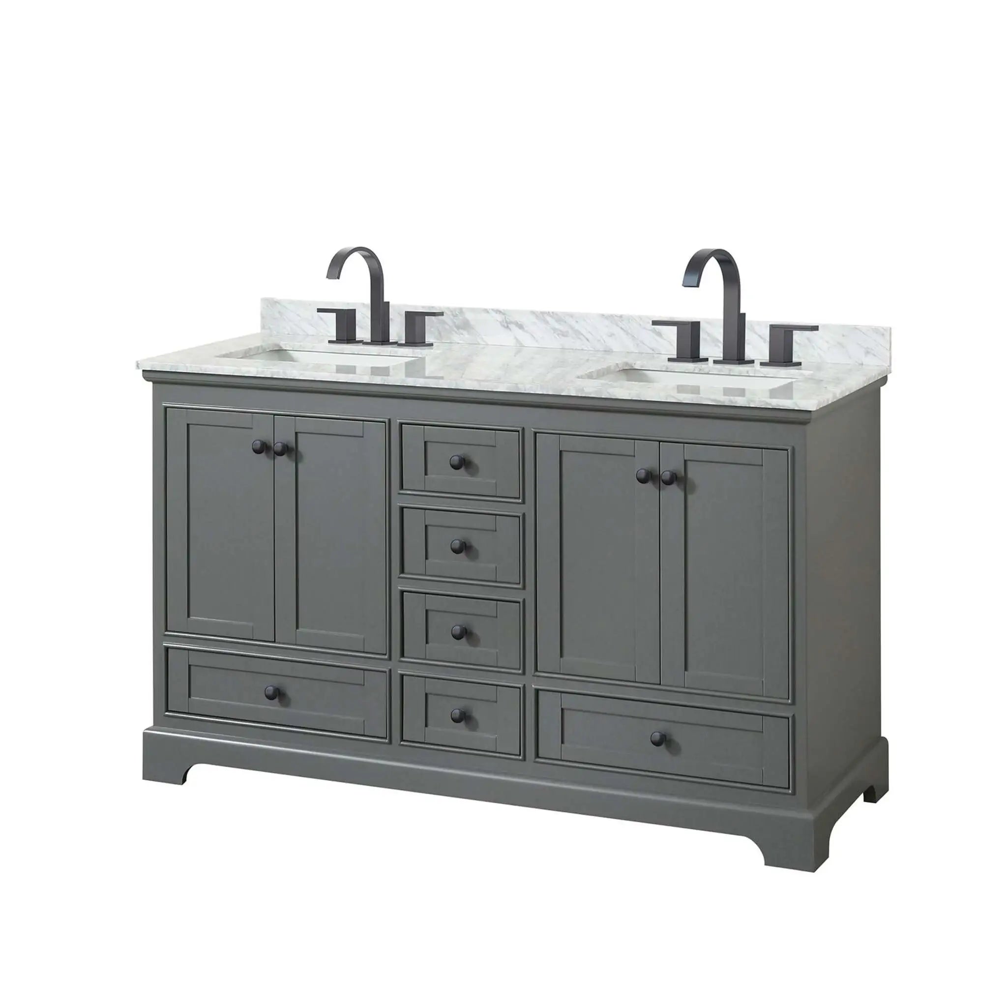 60" Deborah Double Bathroom Vanity in Dark Gray with Matte Black Trim by Wyndham