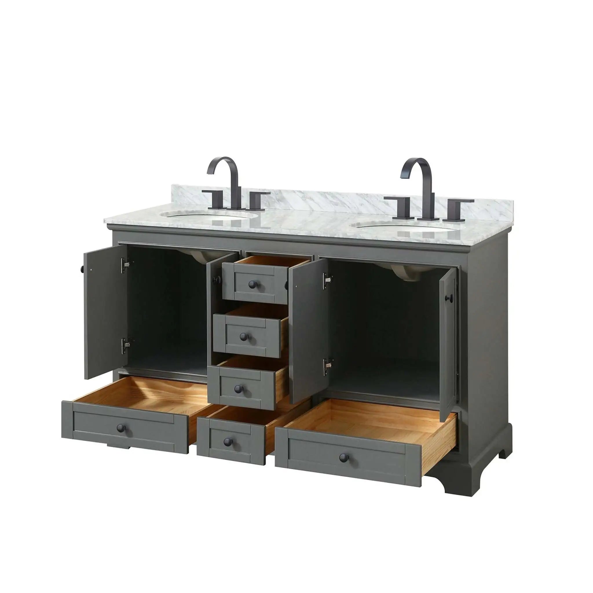 60" Deborah Double Bathroom Vanity in Dark Gray with Matte Black Trim by Wyndham